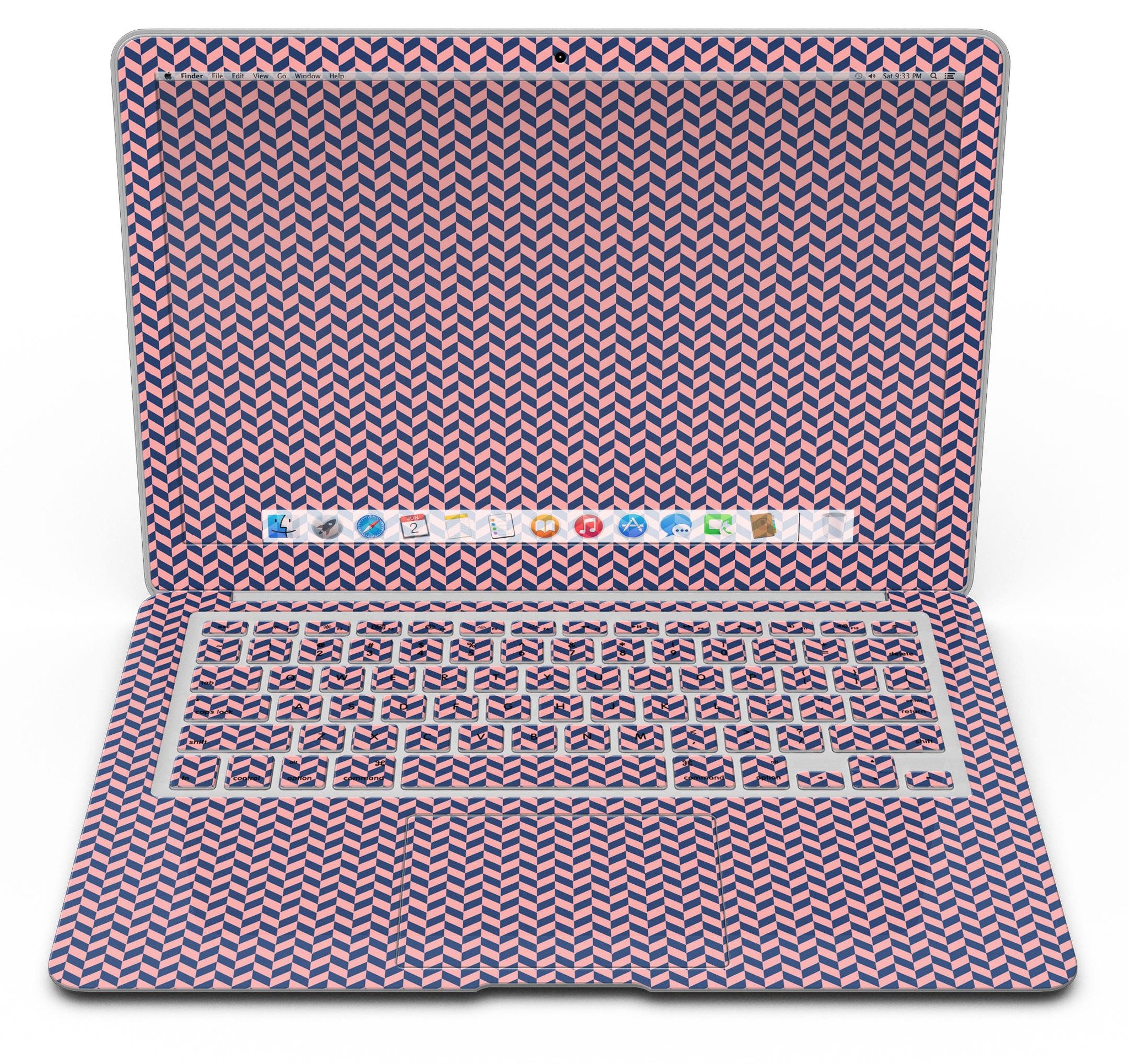 Coral and navy micro woven pattern skin kit for MacBook Air, showcasing vibrant colors and a sleek design.