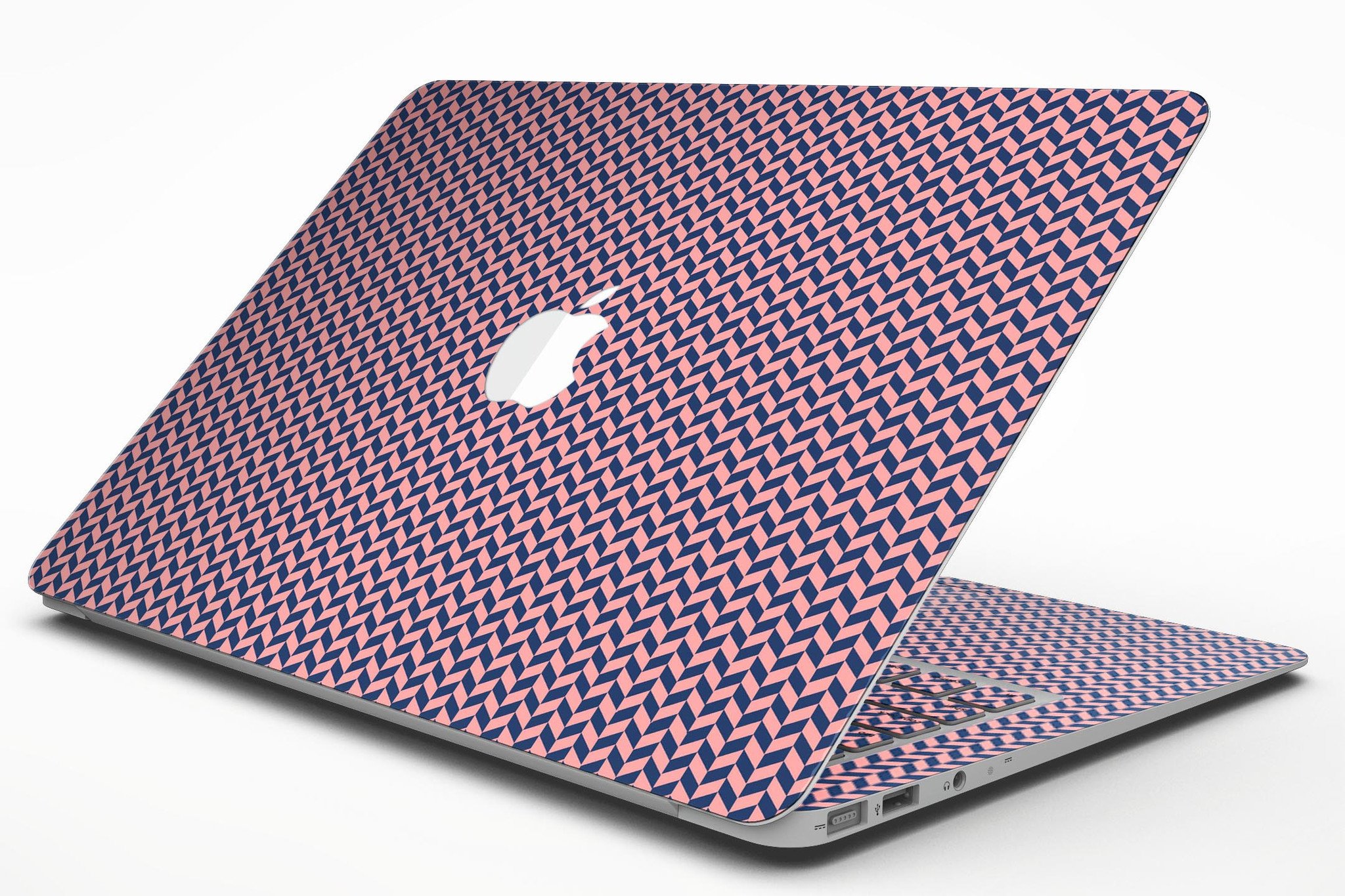 Coral and navy micro woven pattern skin kit for MacBook Air, showcasing vibrant colors and a sleek design.