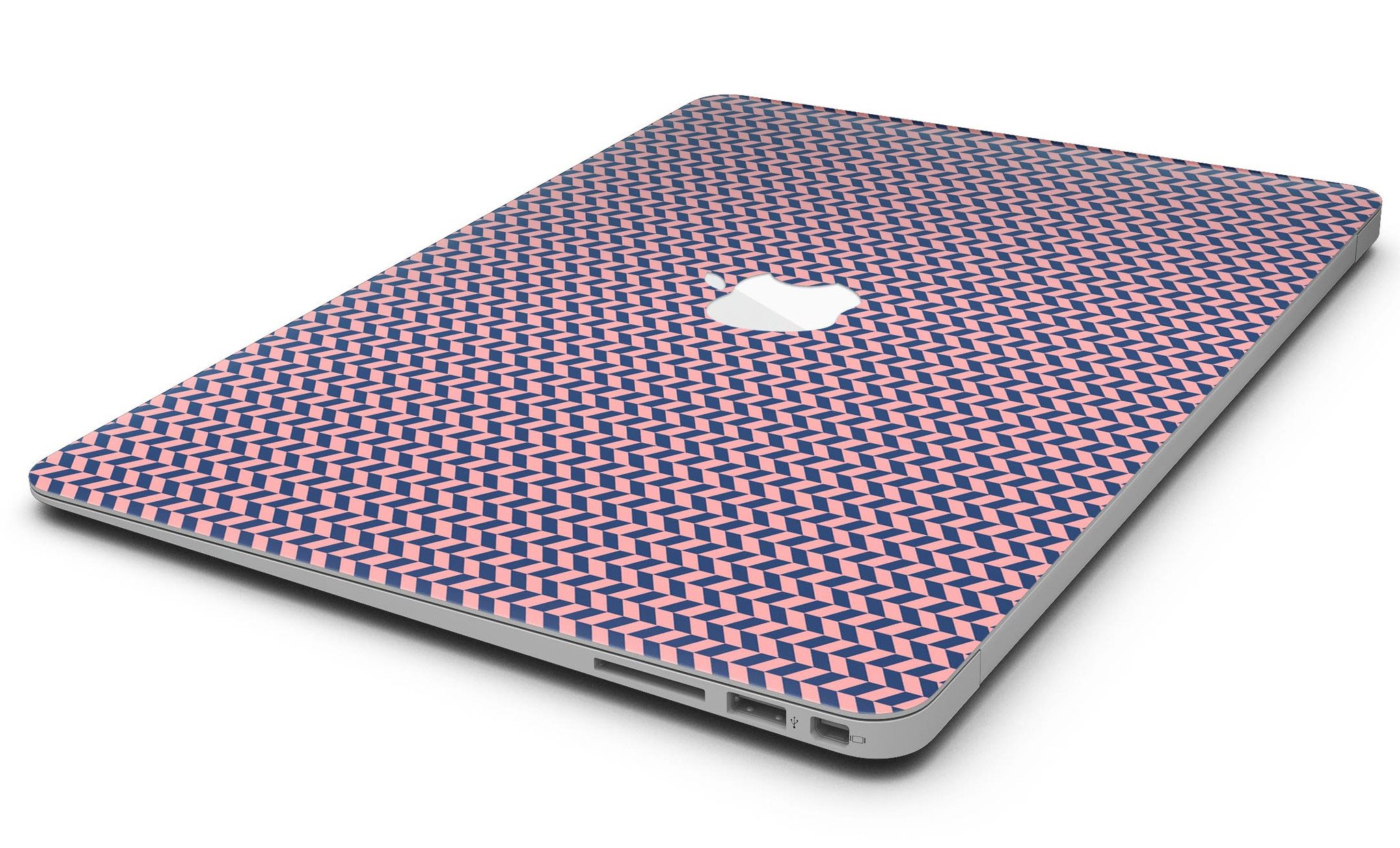 Coral and navy micro woven pattern skin kit for MacBook Air, showcasing vibrant colors and a sleek design.