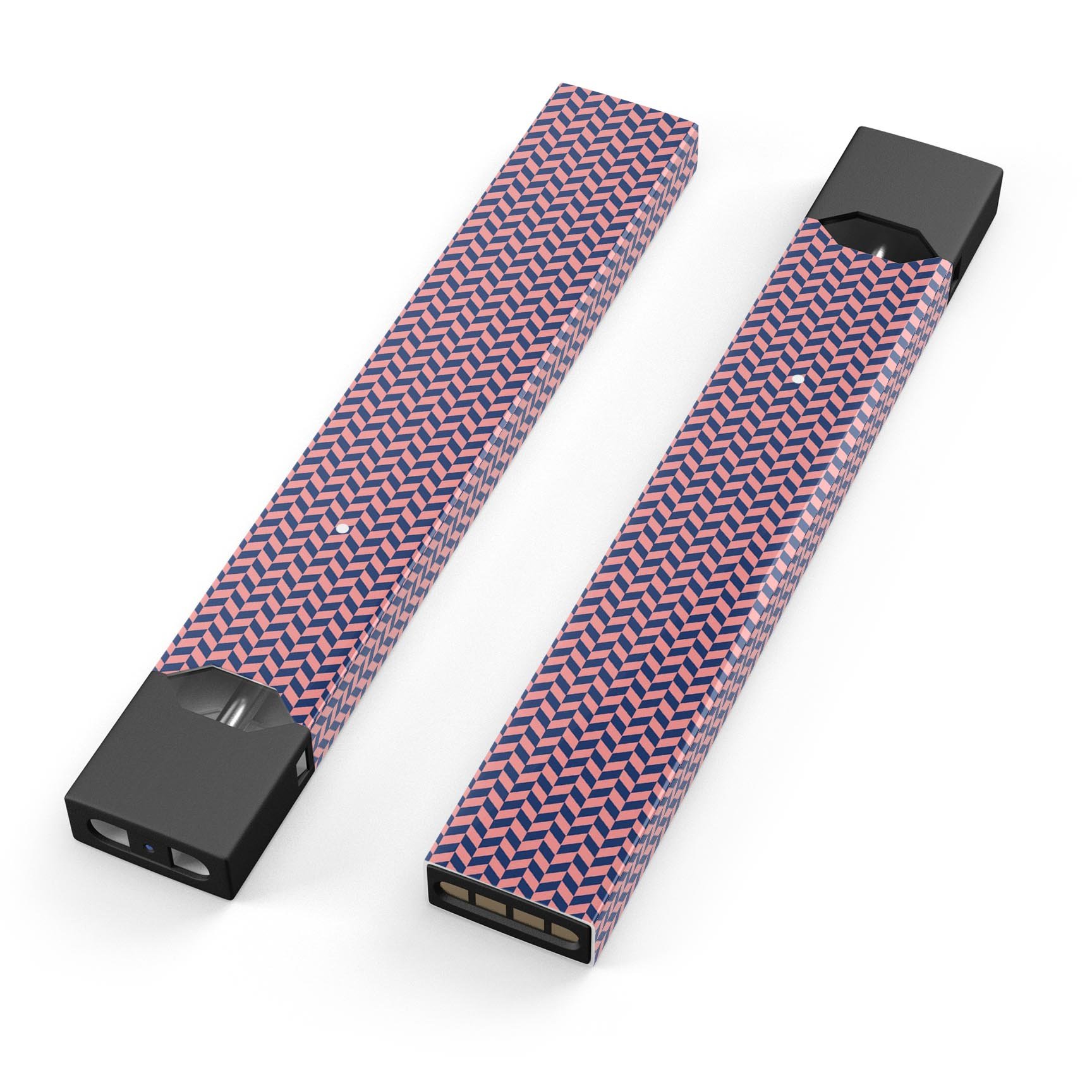 Coral and Navy Micro Woven Pattern decal skin for JUUL vaping device, showcasing vibrant colors and intricate design.