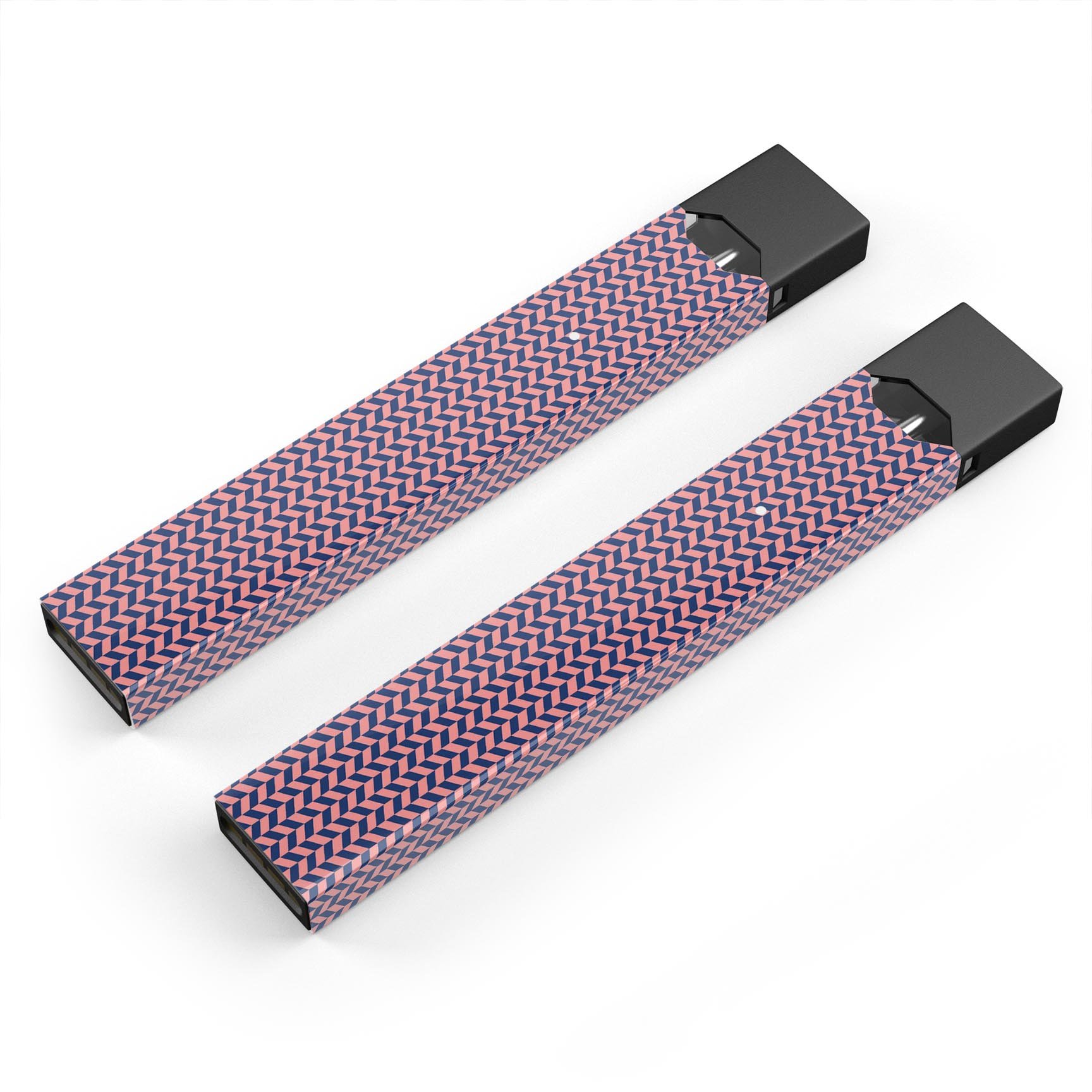 Coral and Navy Micro Woven Pattern decal skin for JUUL vaping device, showcasing vibrant colors and intricate design.