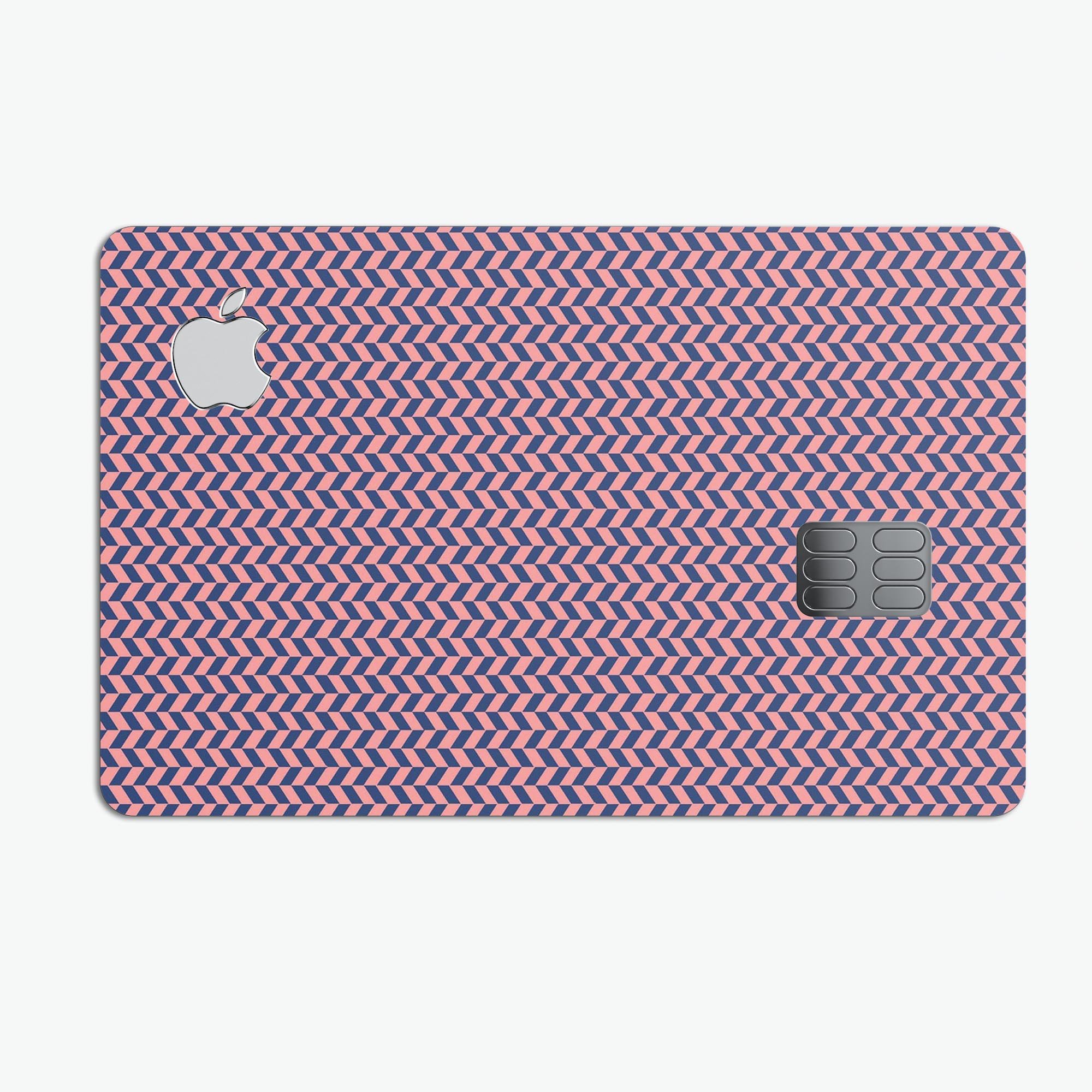 Coral and Navy Micro Woven Pattern skin for Apple Card, showcasing its premium design and protective features.