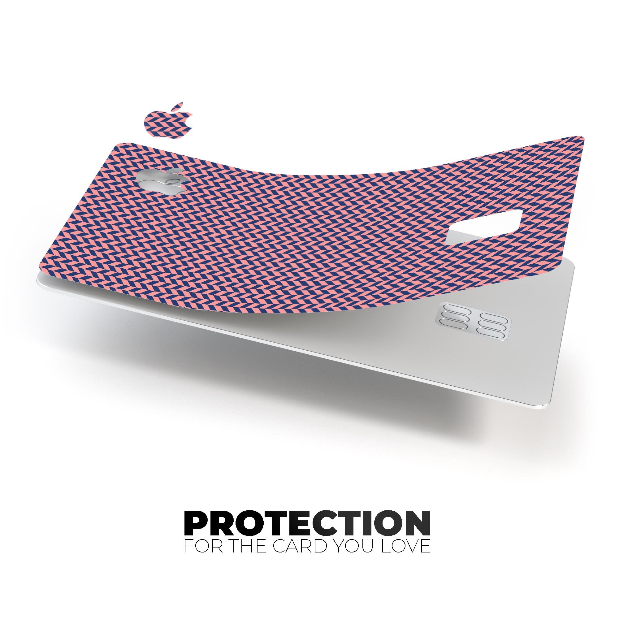 Coral and Navy Micro Woven Pattern skin for Apple Card, showcasing its premium design and protective features.