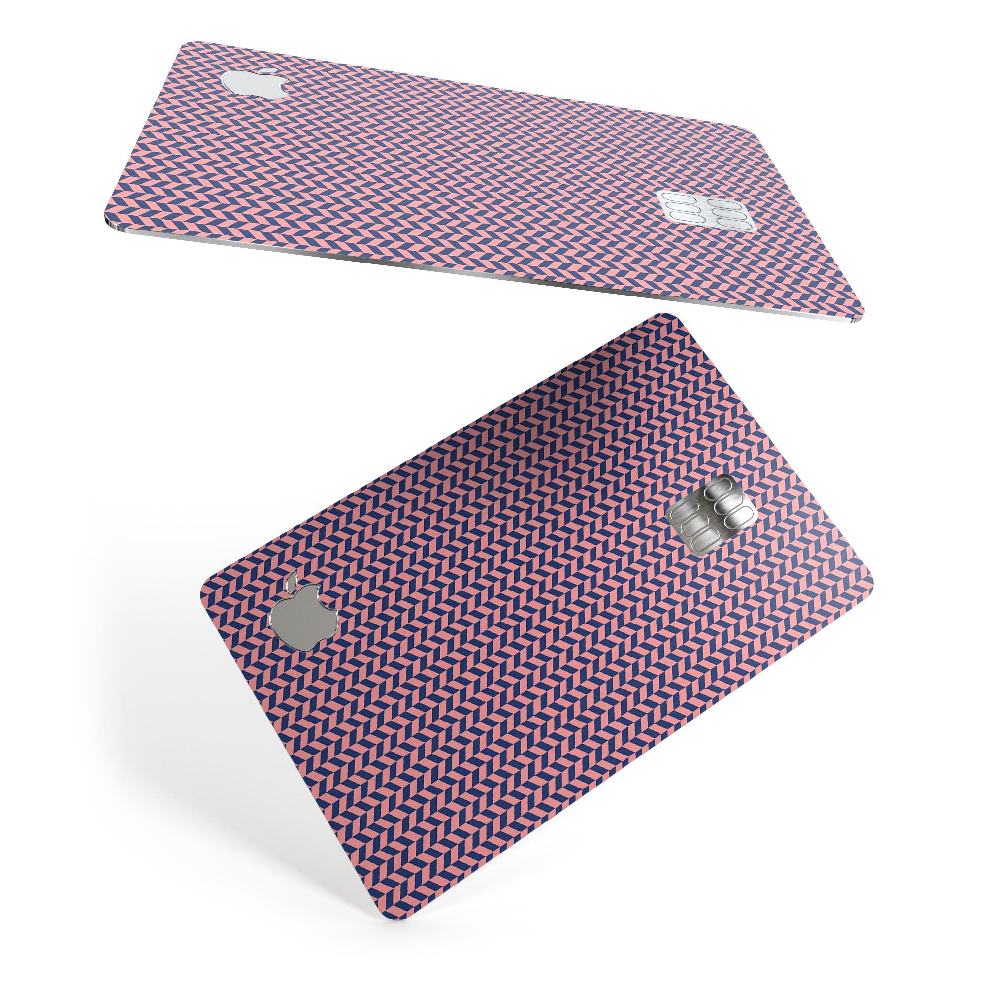 Coral and Navy Micro Woven Pattern skin for Apple Card, showcasing its premium design and protective features.