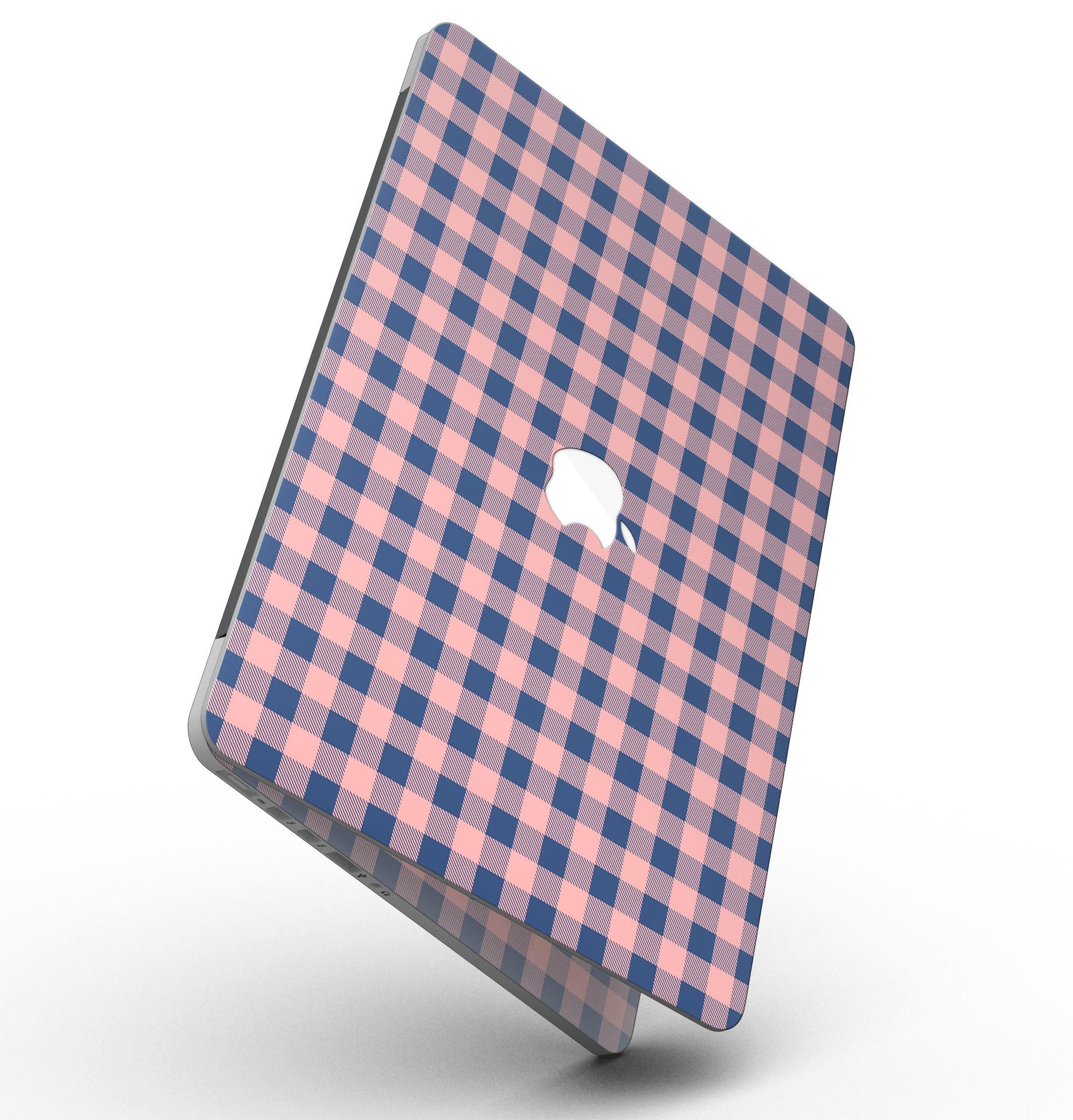 Coral and navy plaid pattern skin for MacBook Pro with Retina Display, showcasing vibrant colors and a stylish design.