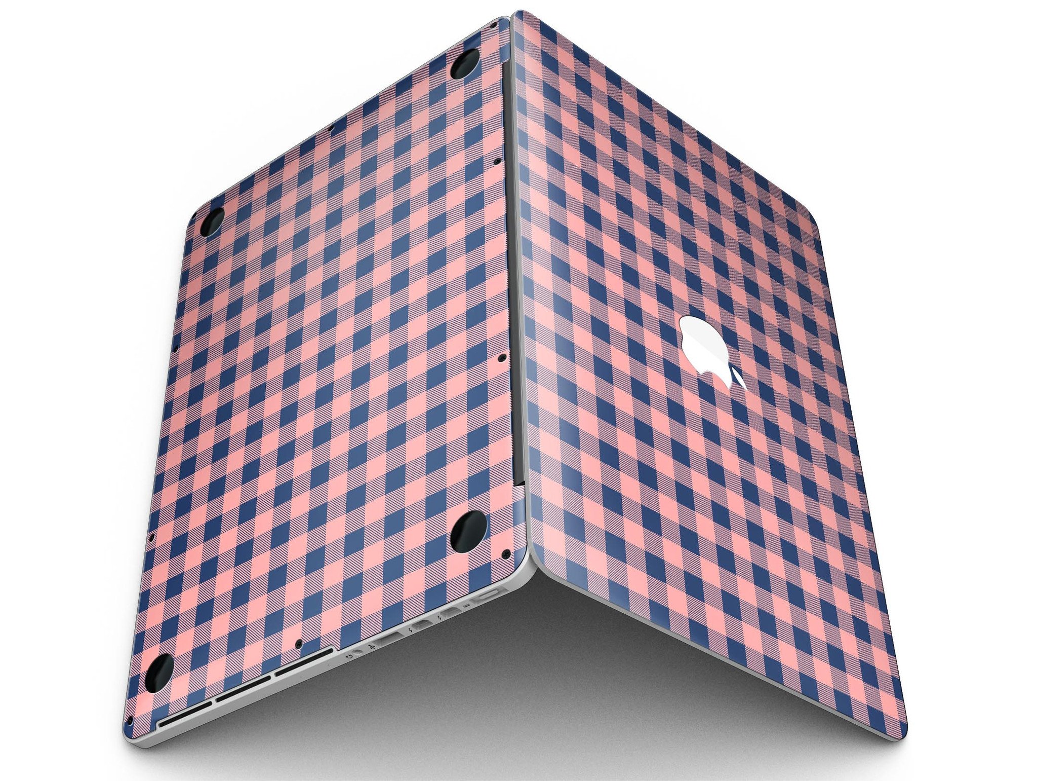 Coral and navy plaid pattern skin for MacBook Pro with Retina Display, showcasing vibrant colors and a stylish design.