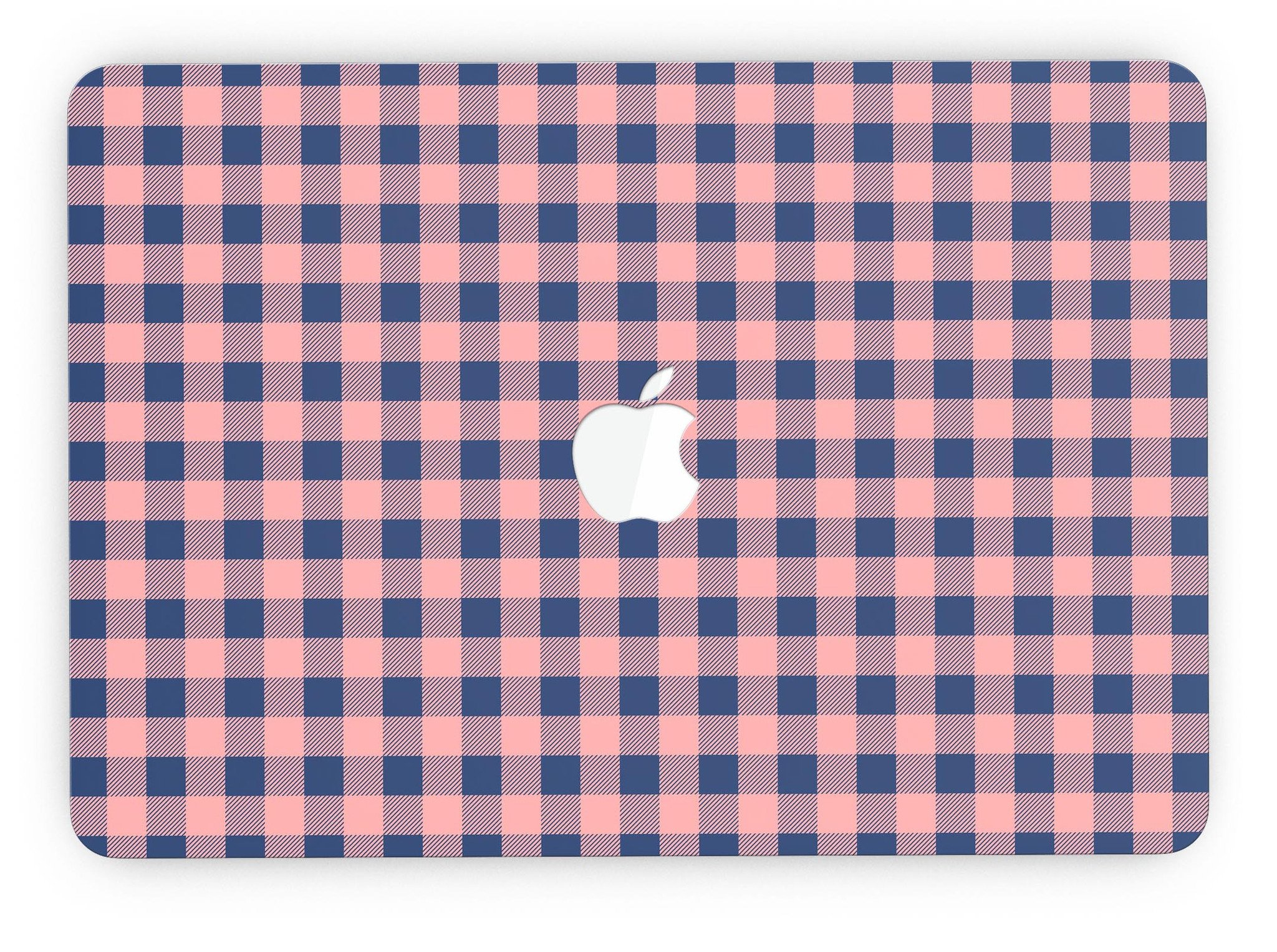 Coral and navy plaid pattern skin for MacBook Pro with Retina Display, showcasing vibrant colors and a stylish design.