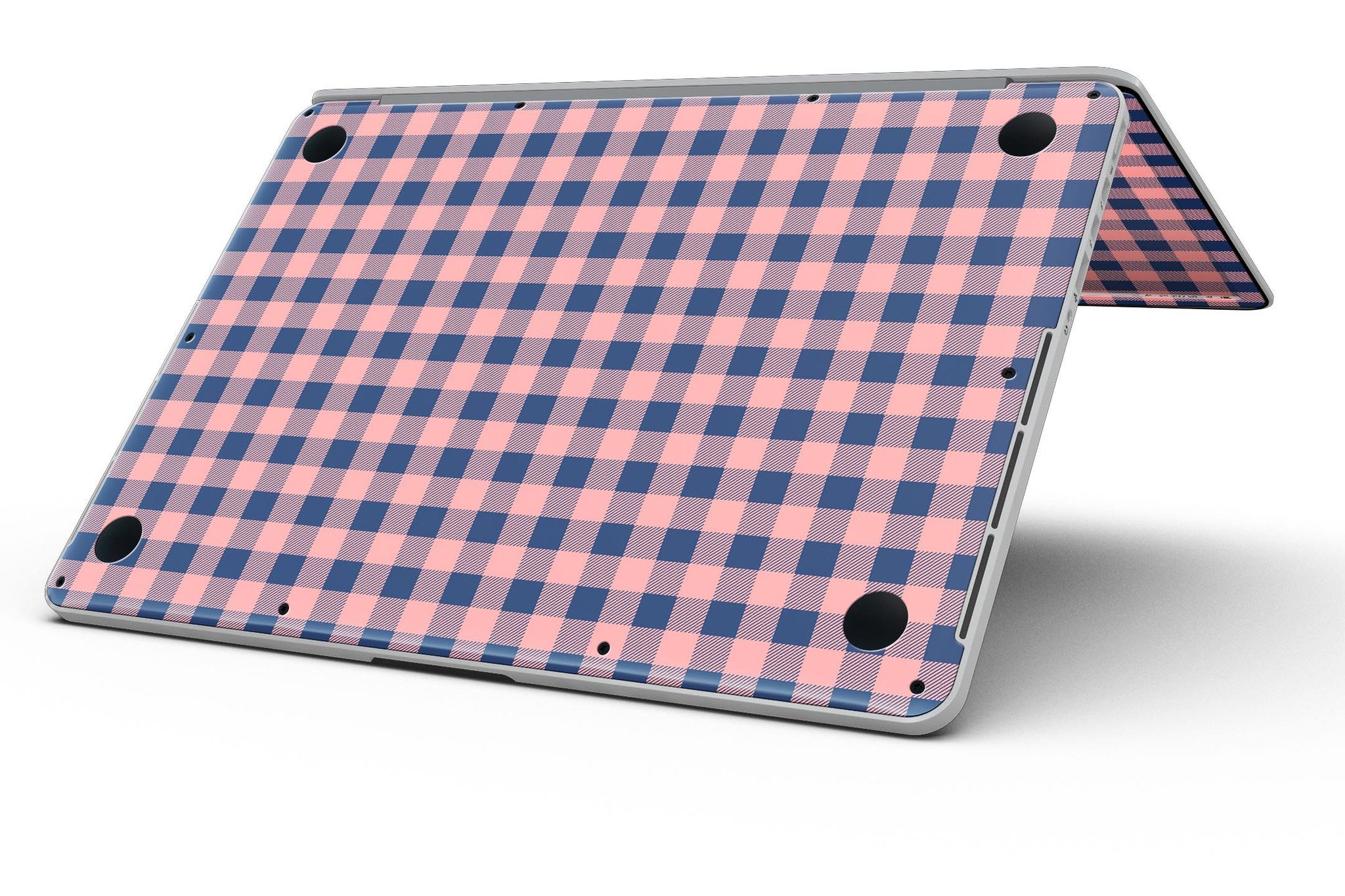 Coral and navy plaid pattern skin for MacBook Pro with Retina Display, showcasing vibrant colors and a stylish design.