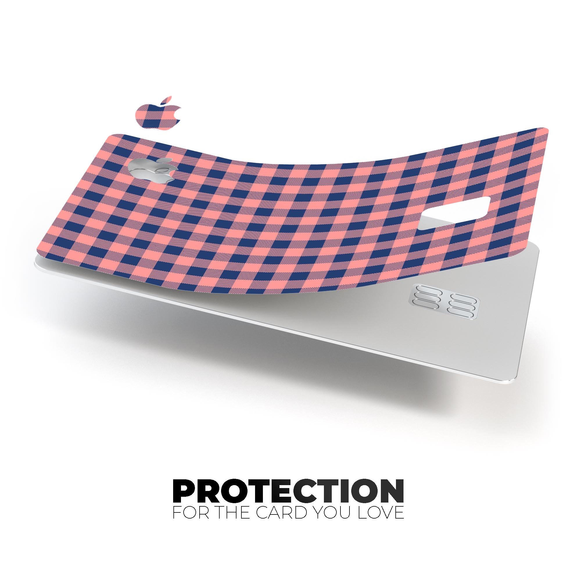 Coral and navy plaid pattern protective decal skin for Apple Card, showcasing its stylish design and premium quality.