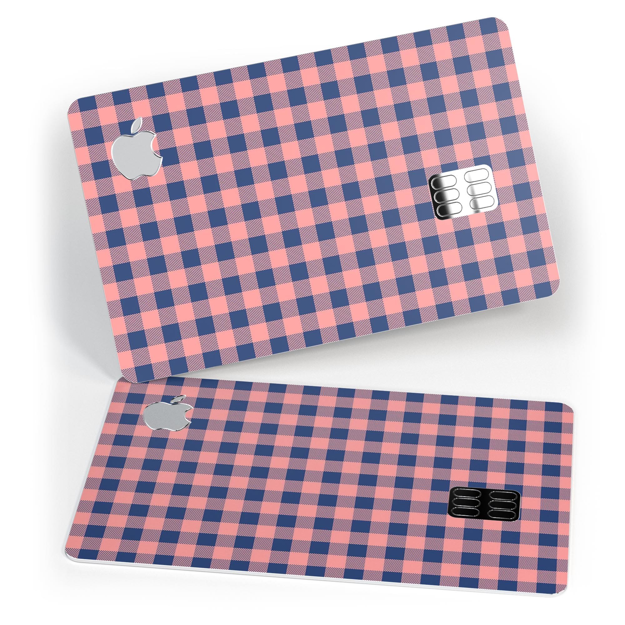 Coral and navy plaid pattern protective decal skin for Apple Card, showcasing its stylish design and premium quality.