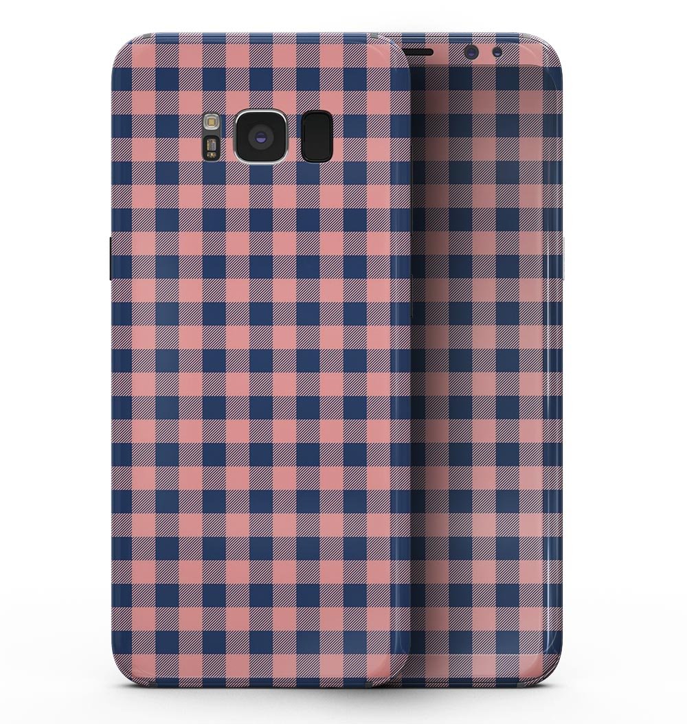 Coral and navy plaid pattern skin for Samsung Galaxy S8, showcasing vibrant colors and a sleek design.