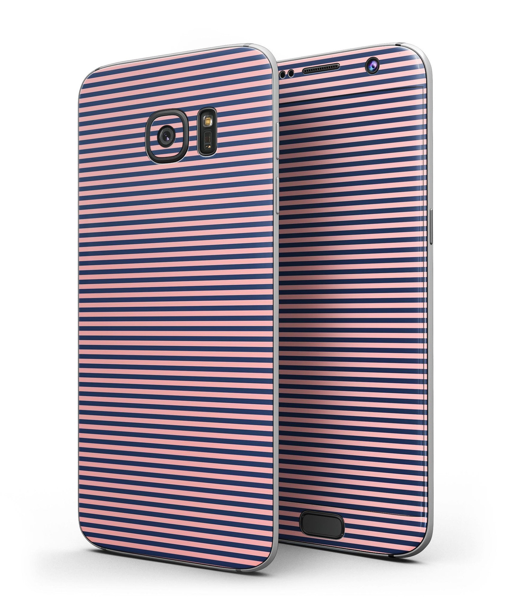 Coral and Nay Horizontal Lines Full Body Skin-Kit for Samsung Galaxy S7 and S7 Edge, showcasing vibrant colors and sleek design.