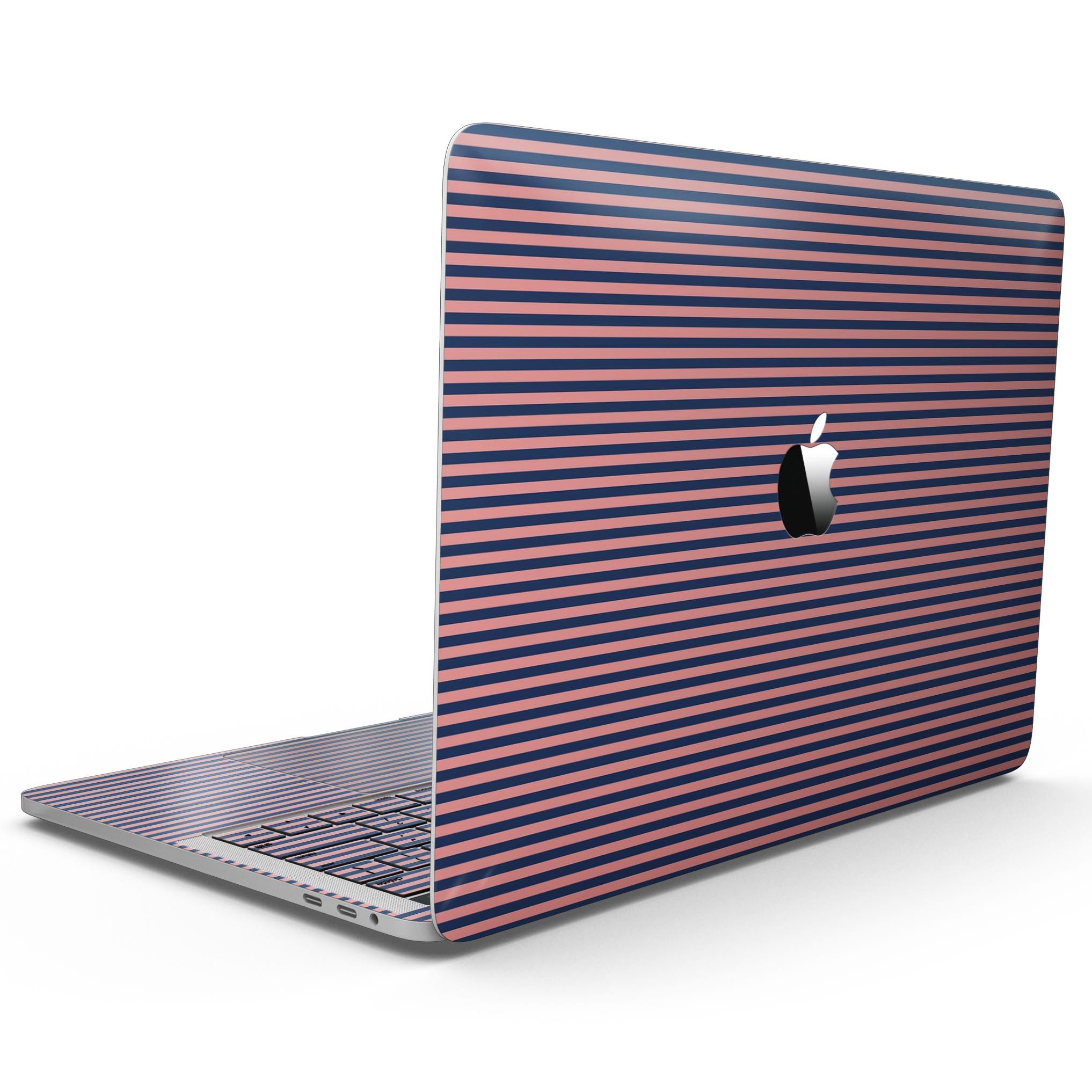 Coral and Nay Horizontal Lines skin kit for MacBook Pro with Touch Bar, showcasing vibrant colors and stylish design.