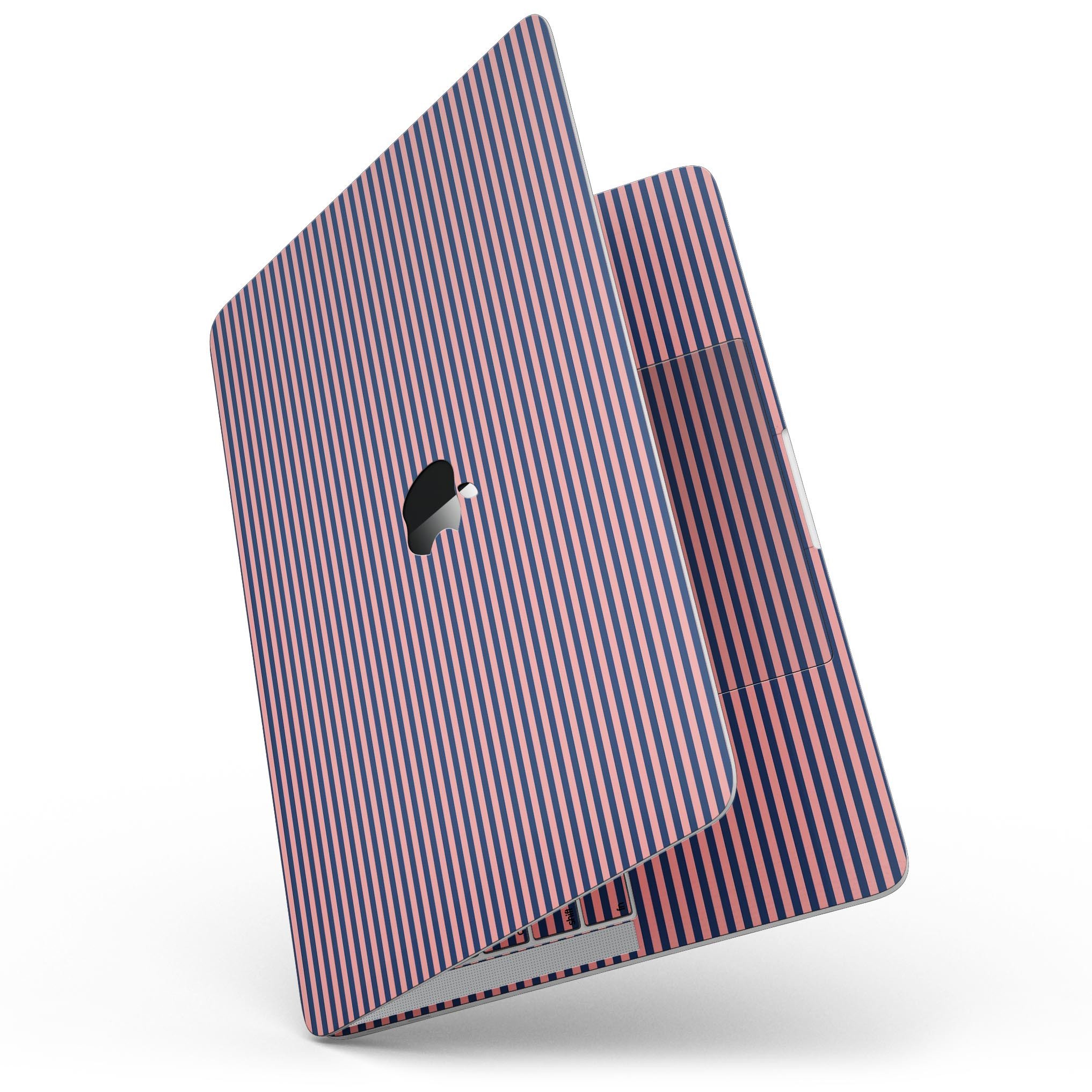 Coral and Nay Horizontal Lines skin kit for MacBook Pro with Touch Bar, showcasing vibrant colors and stylish design.