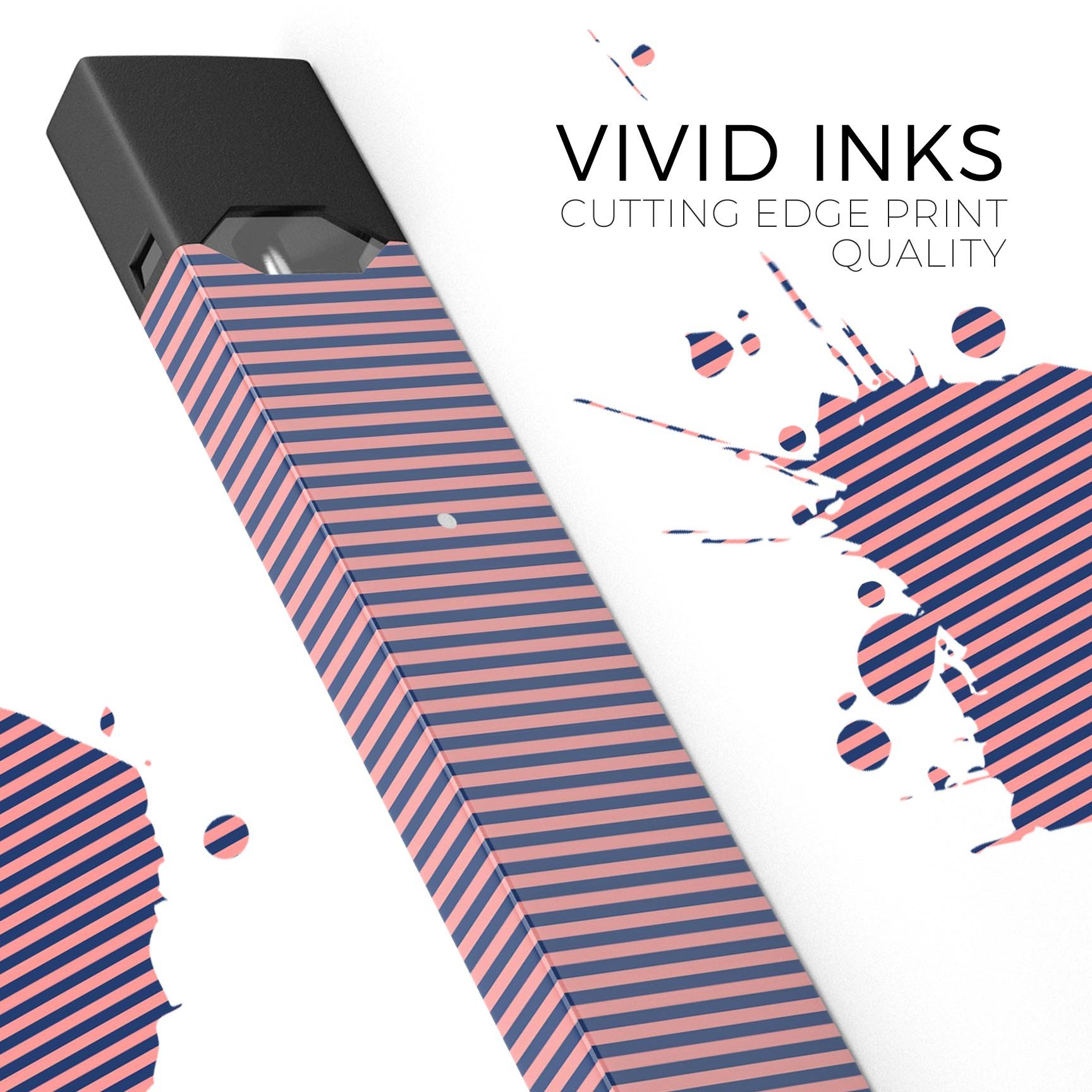 Coral and Nay Horizontal Lines skin-wrap for JUUL vaping device, showcasing vibrant colors and precise cut.