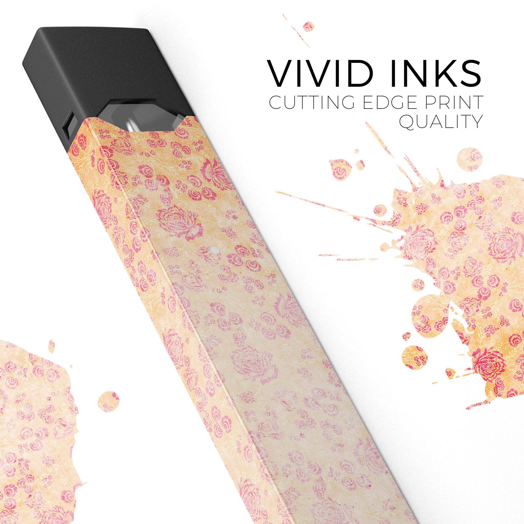 Coral and Pink Faded Flower Field decal skin for JUUL vaping device, showcasing vibrant floral design.