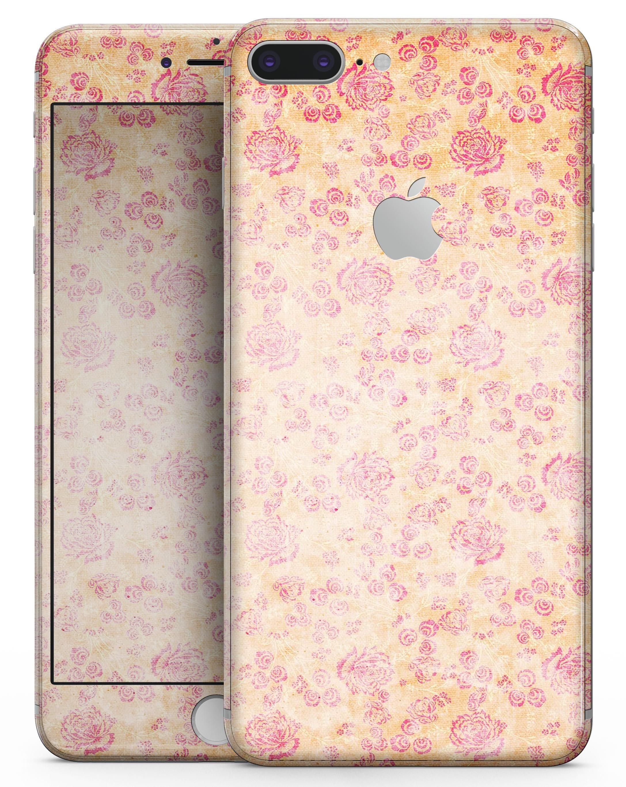 Coral and pink faded flower field skin for iPhone 8 or 8 Plus, showcasing vibrant floral design on a sleek device.