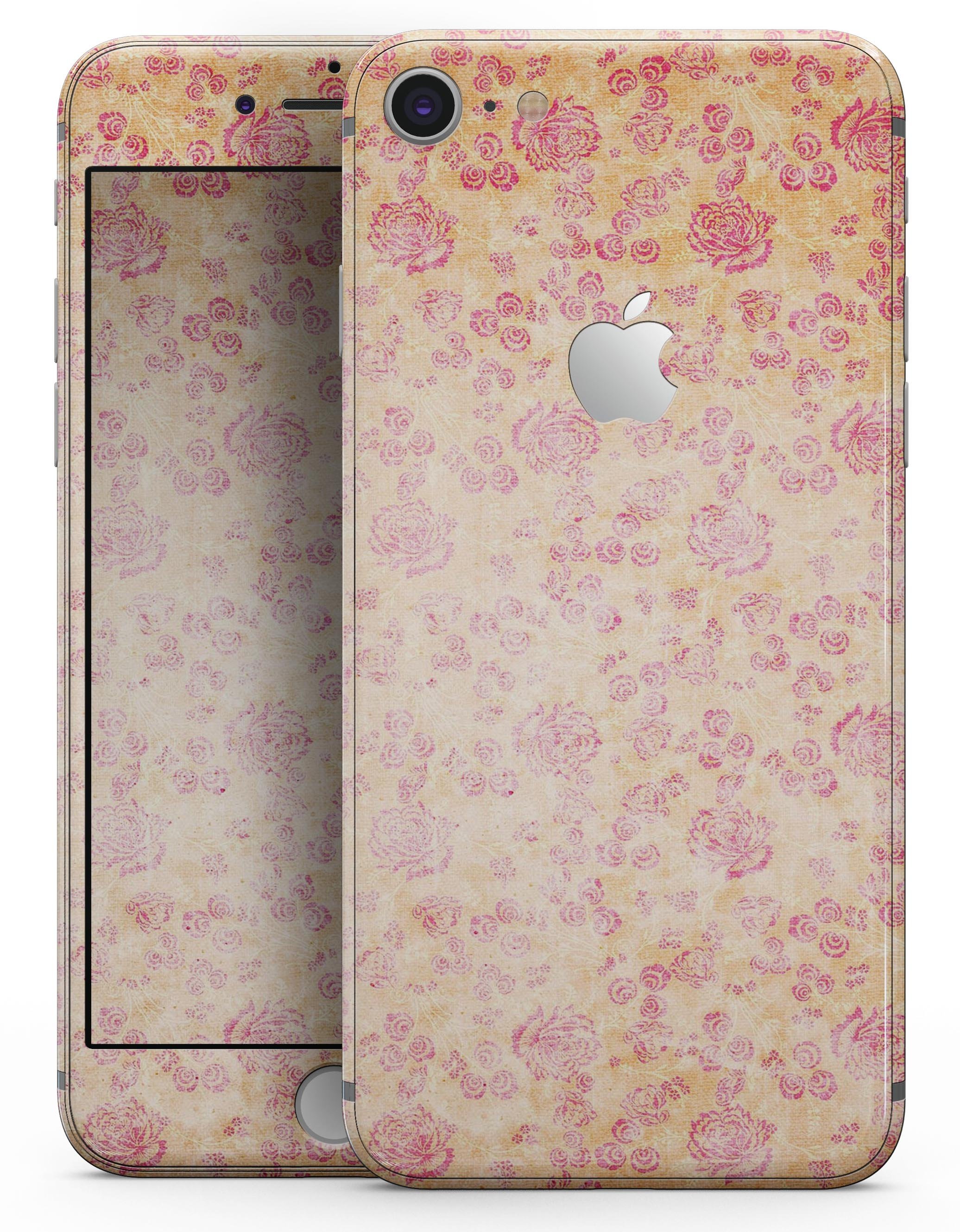 Coral and pink faded flower field skin for iPhone 8 or 8 Plus, showcasing vibrant floral design on a sleek device.