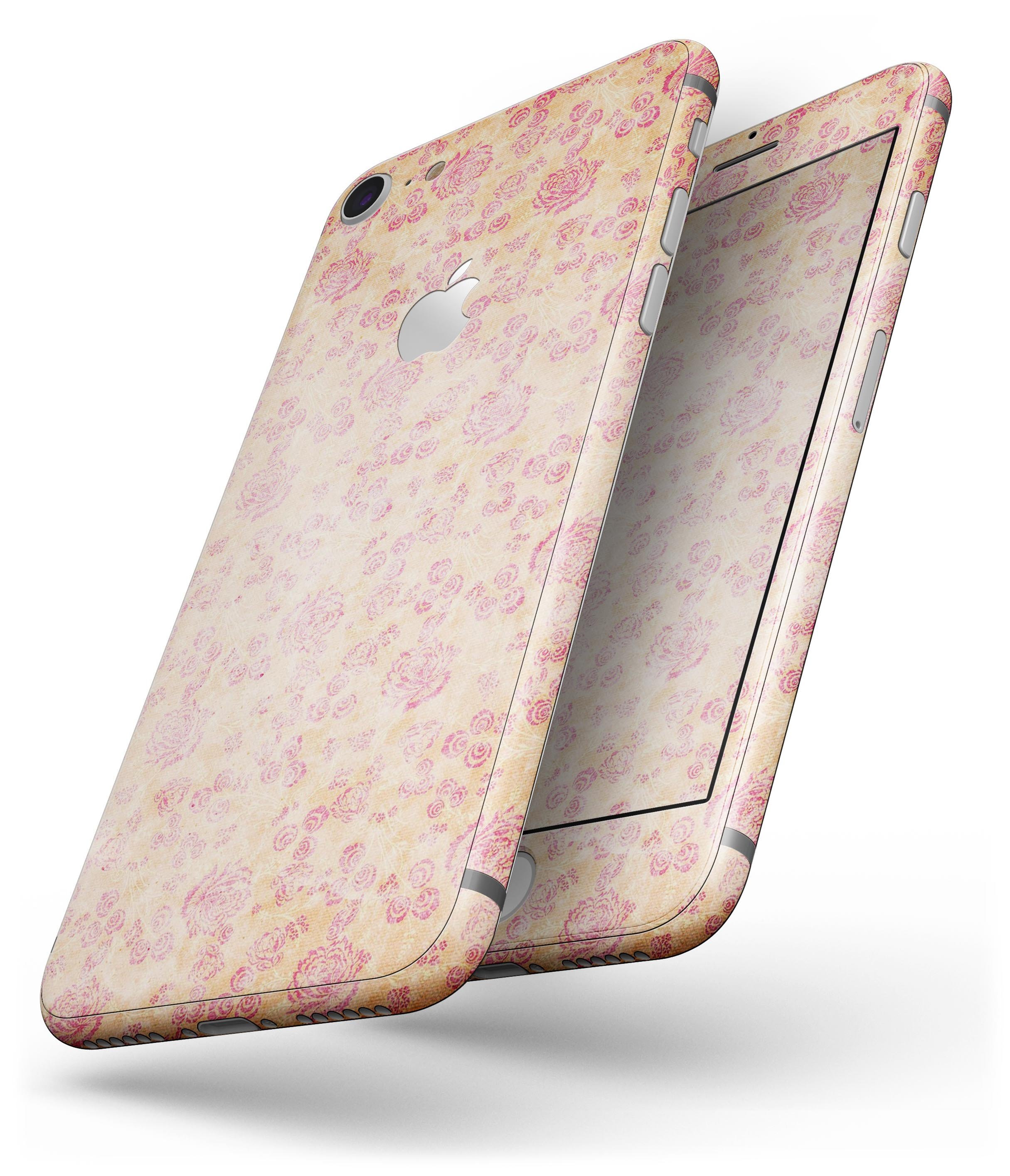 Coral and pink faded flower field skin for iPhone 8 or 8 Plus, showcasing vibrant floral design on a sleek device.