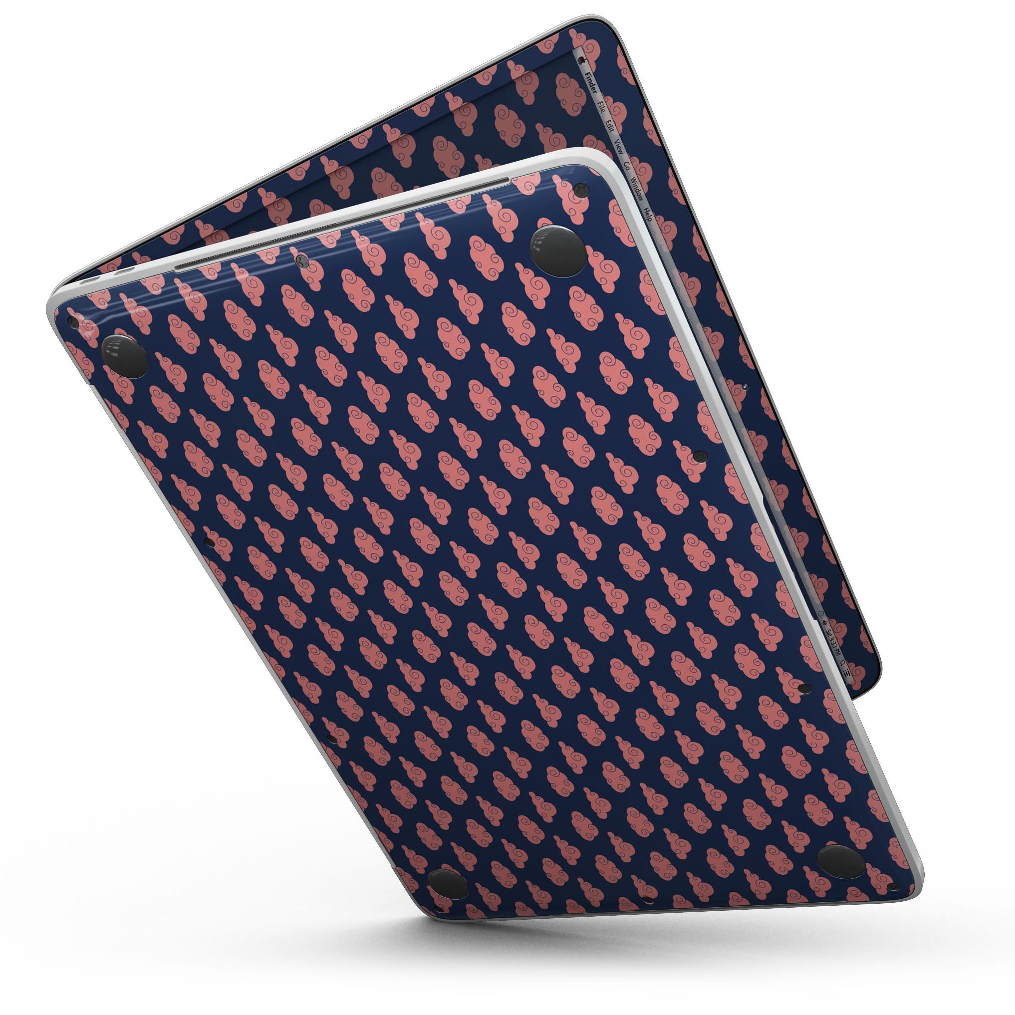 Coral Micro Cloud Swirls skin for 13" MacBook Pro without Touch Bar, showcasing vibrant colors and a stylish design.