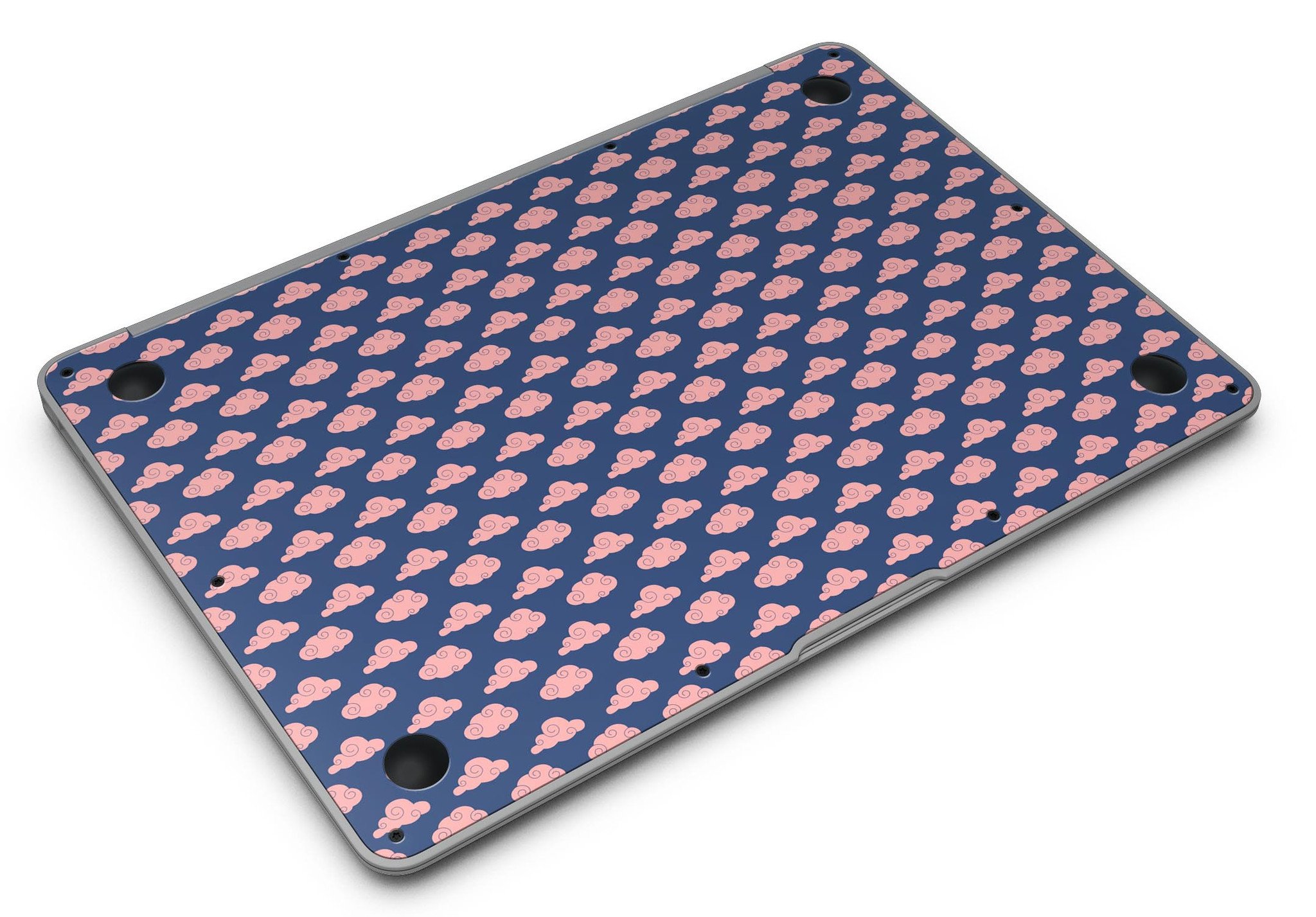 Coral Micro Cloud Swirls skin kit for MacBook Air, showcasing vibrant coral patterns over a navy background.