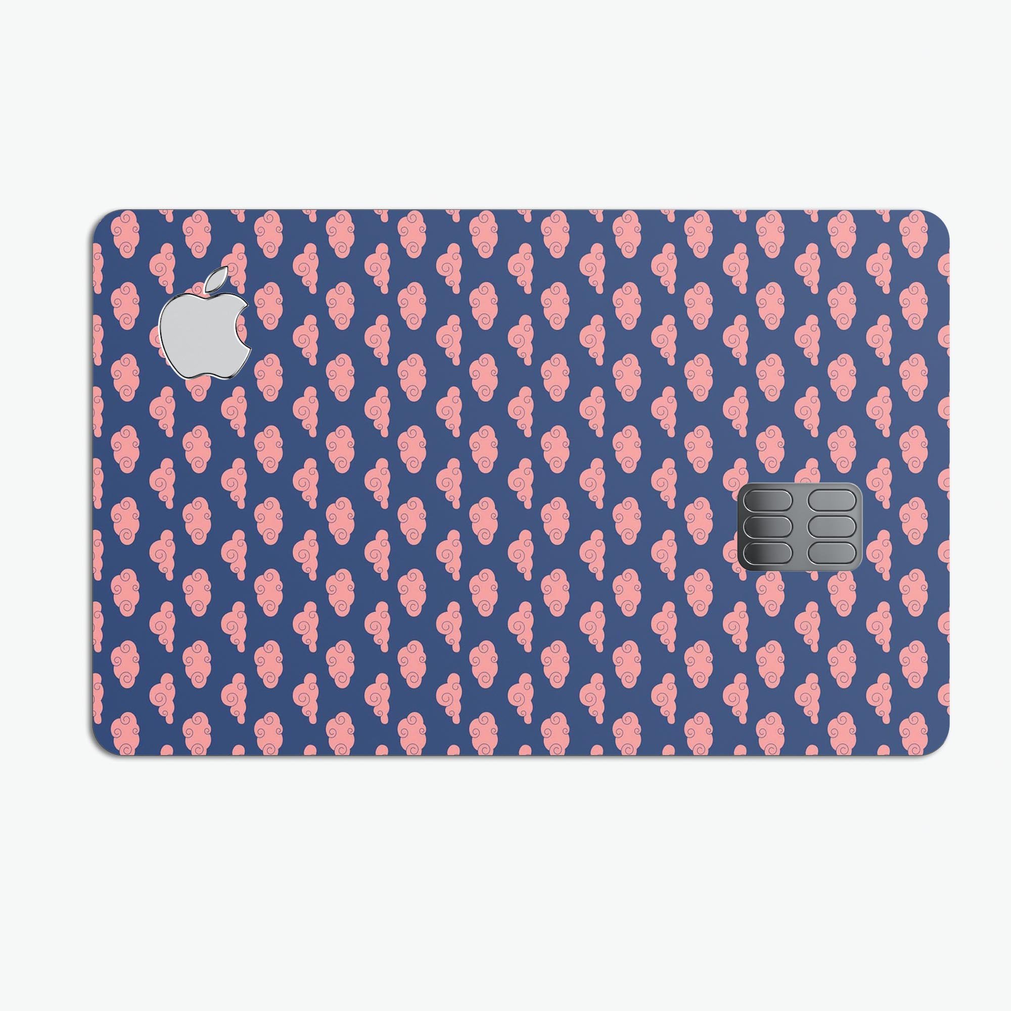 Coral Micro Cloud Swirls skin kit for Apple Card, showcasing vibrant colors and premium vinyl material.