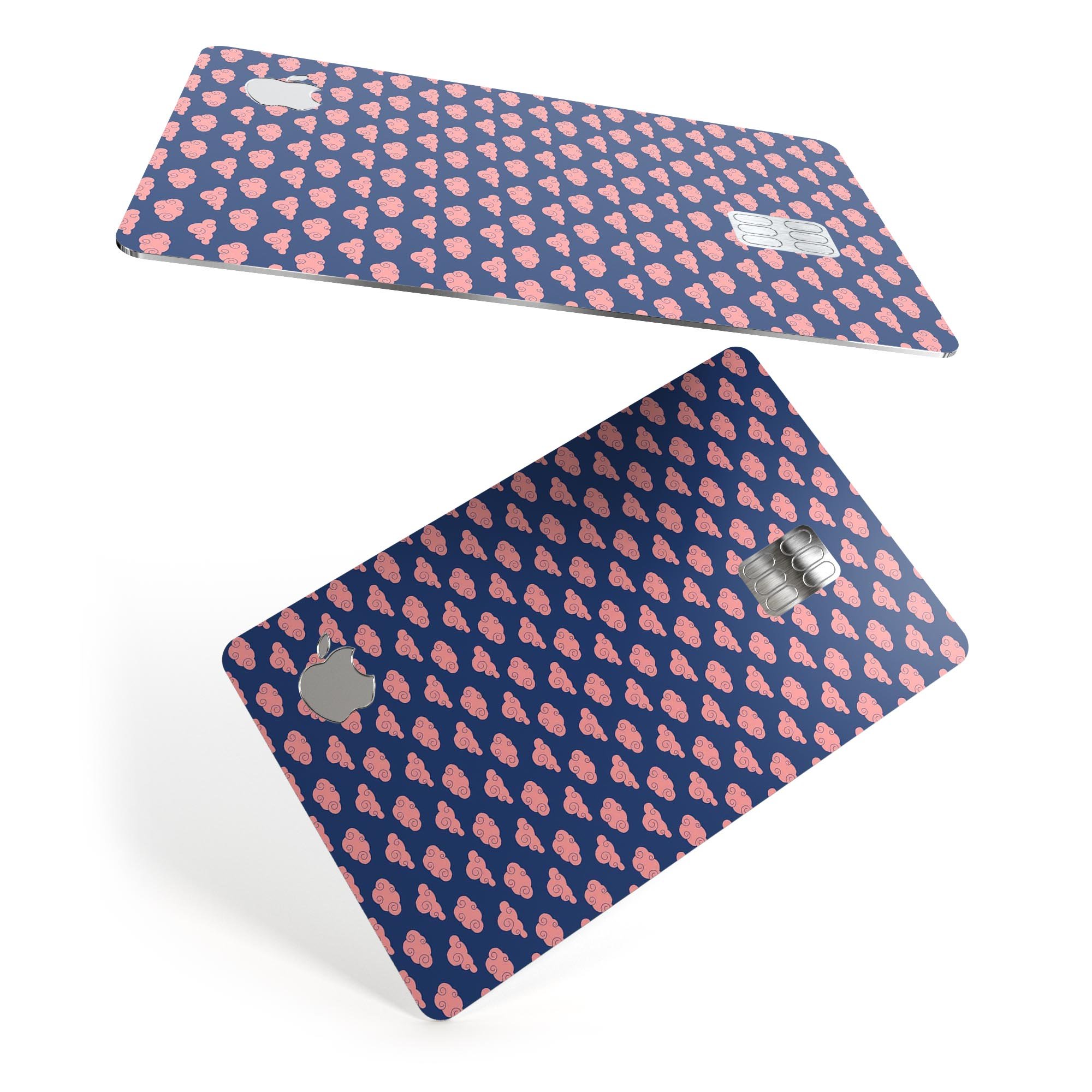 Coral Micro Cloud Swirls skin kit for Apple Card, showcasing vibrant colors and premium vinyl material.