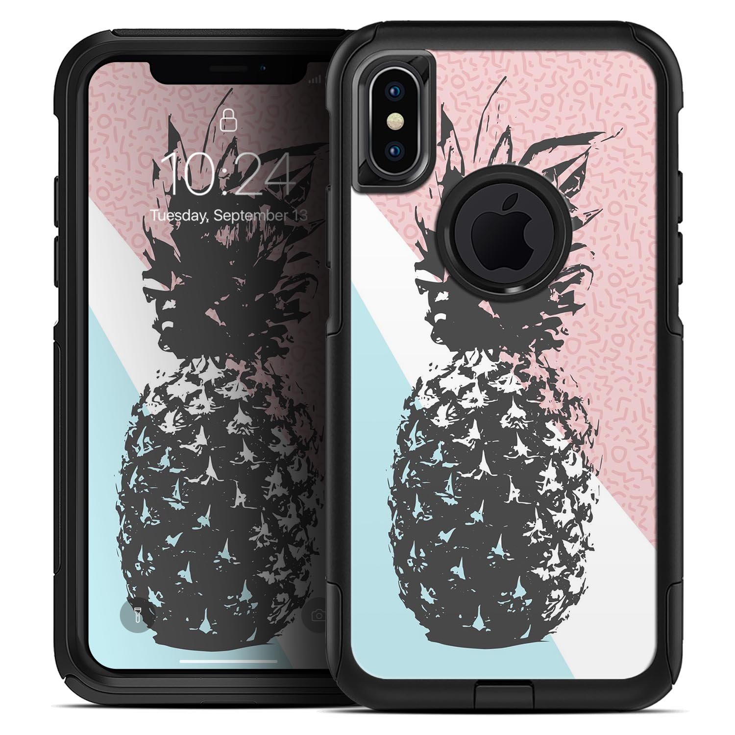 Coral Mint Summer Pineapple Skin Kit for iPhone OtterBox, featuring a vibrant tropical design and ultra-thin protection.