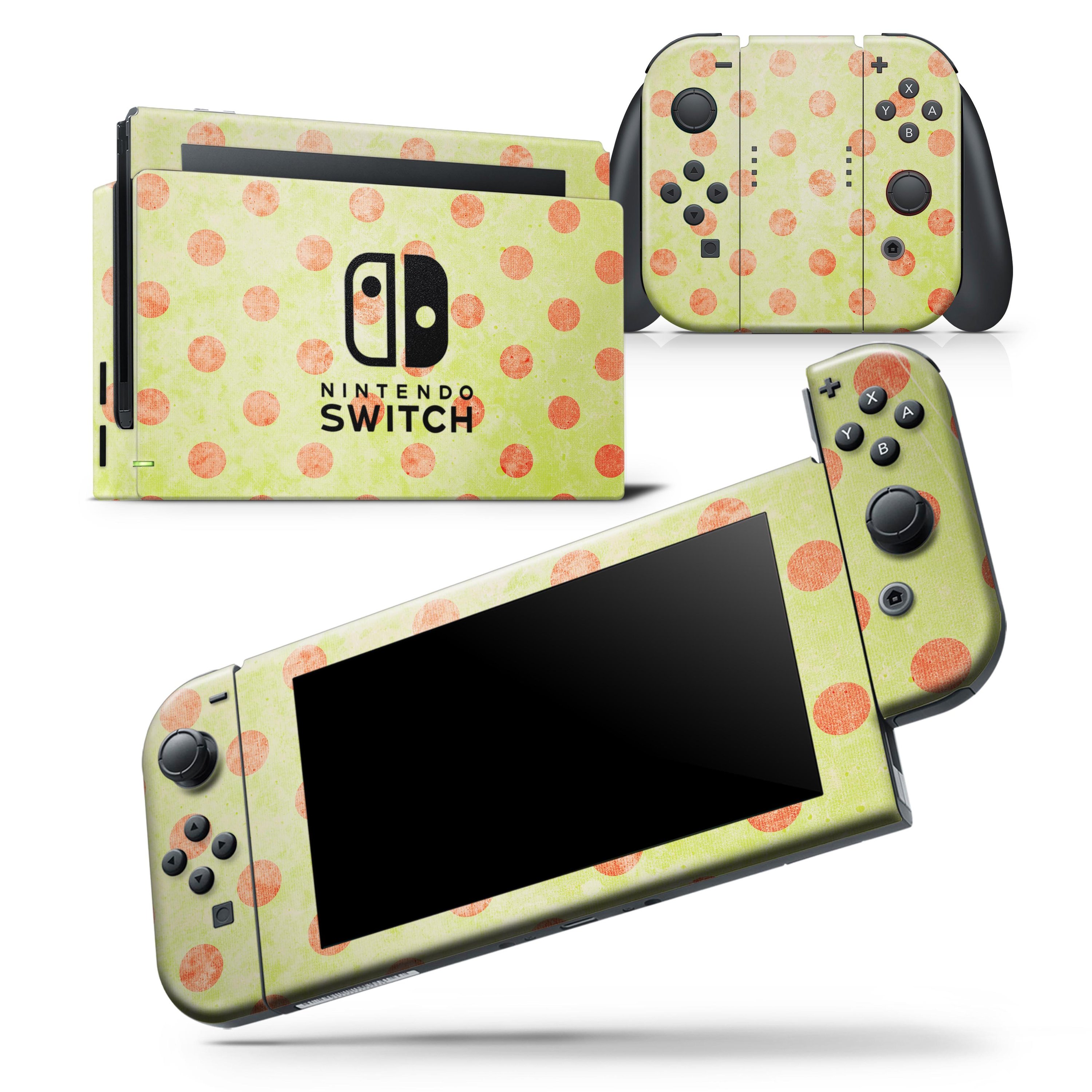 Coral Polka Dots Skin Wrap Decal for Nintendo Switch, showcasing vibrant colors and unique design.