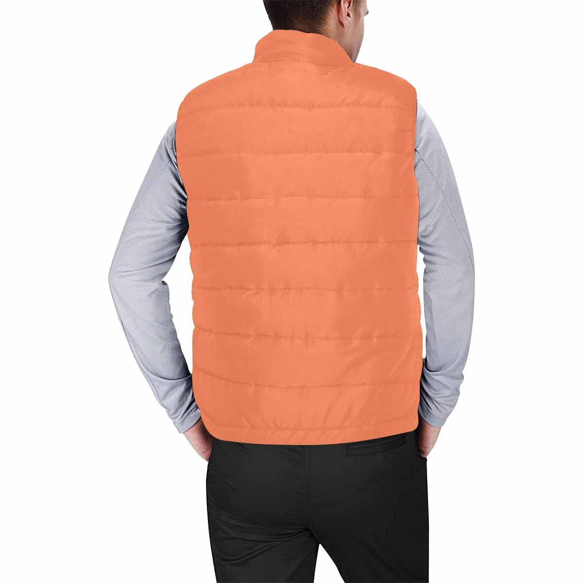 Coral Red Men's Padded Vest featuring a quilted design, sleeveless style, and zipper closure, perfect for layering in cool weather.