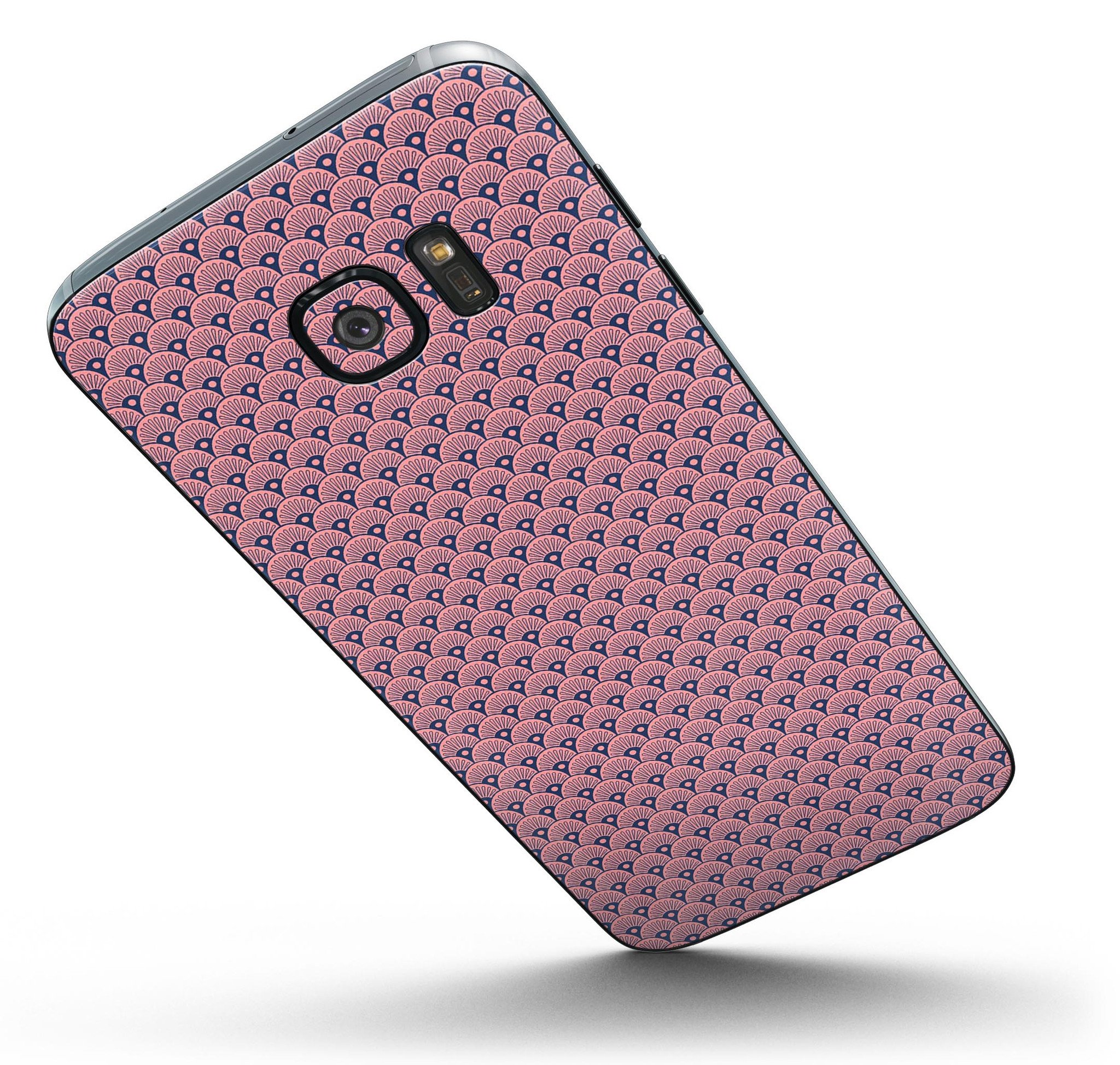 Coral SemiCircles Skin-Kit for Samsung Galaxy S7/S7 Edge, showcasing vibrant coral design over navy background.