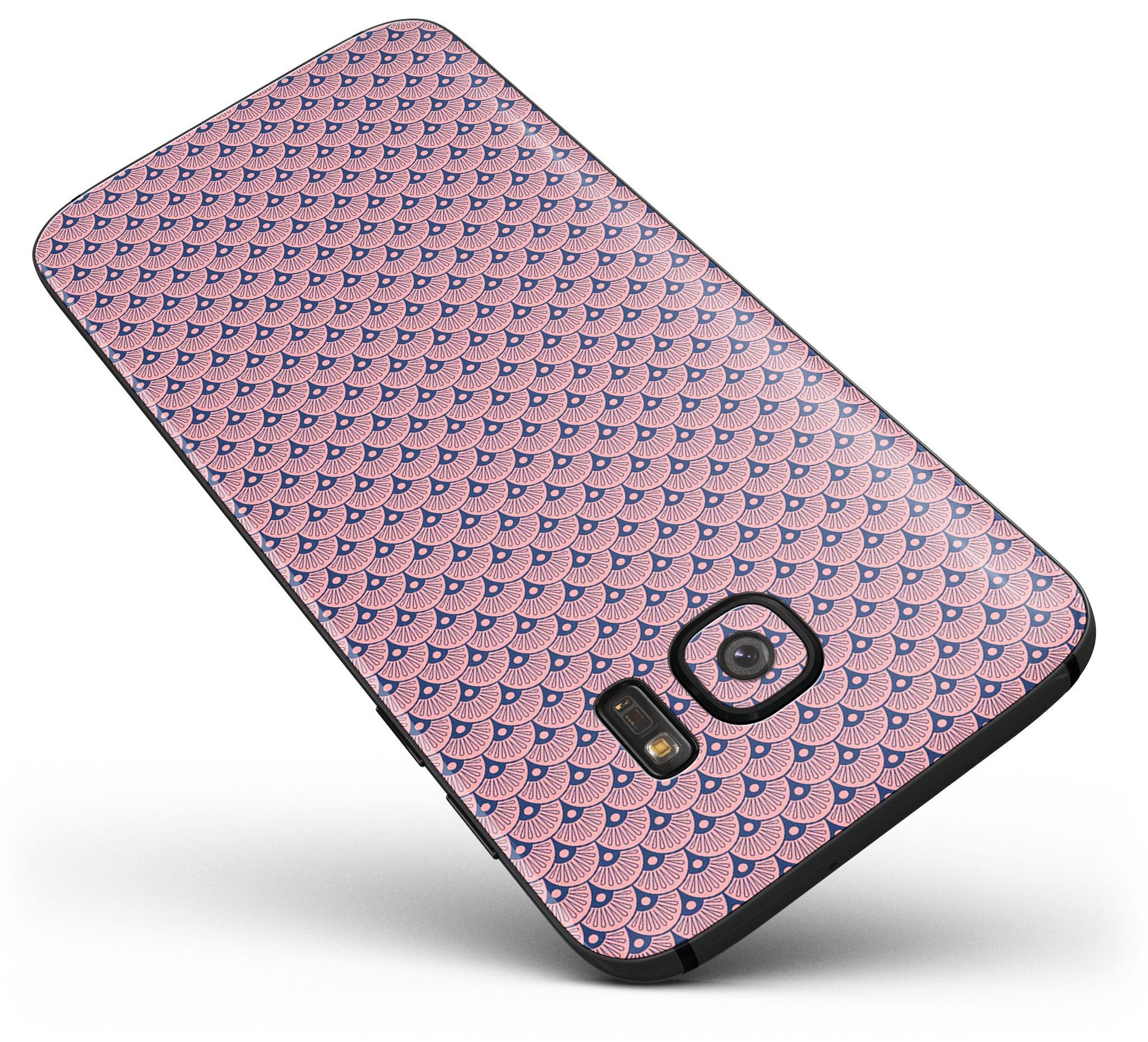 Coral SemiCircles Skin-Kit for Samsung Galaxy S7/S7 Edge, showcasing vibrant coral design over navy background.