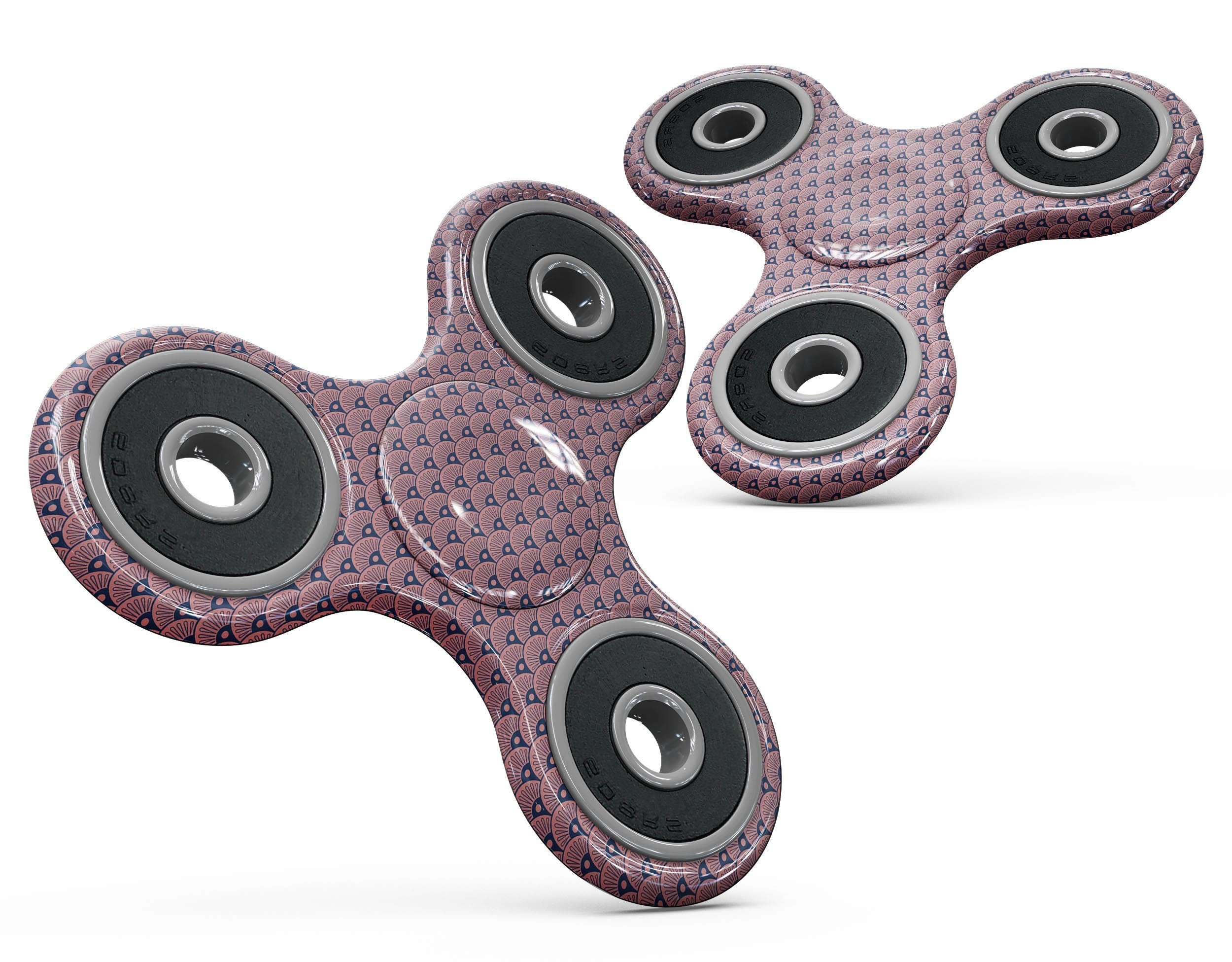 Coral SemiCircles Over Navy Full-Body Fidget Spinner Skin-Kit showcasing vibrant colors and premium vinyl material.