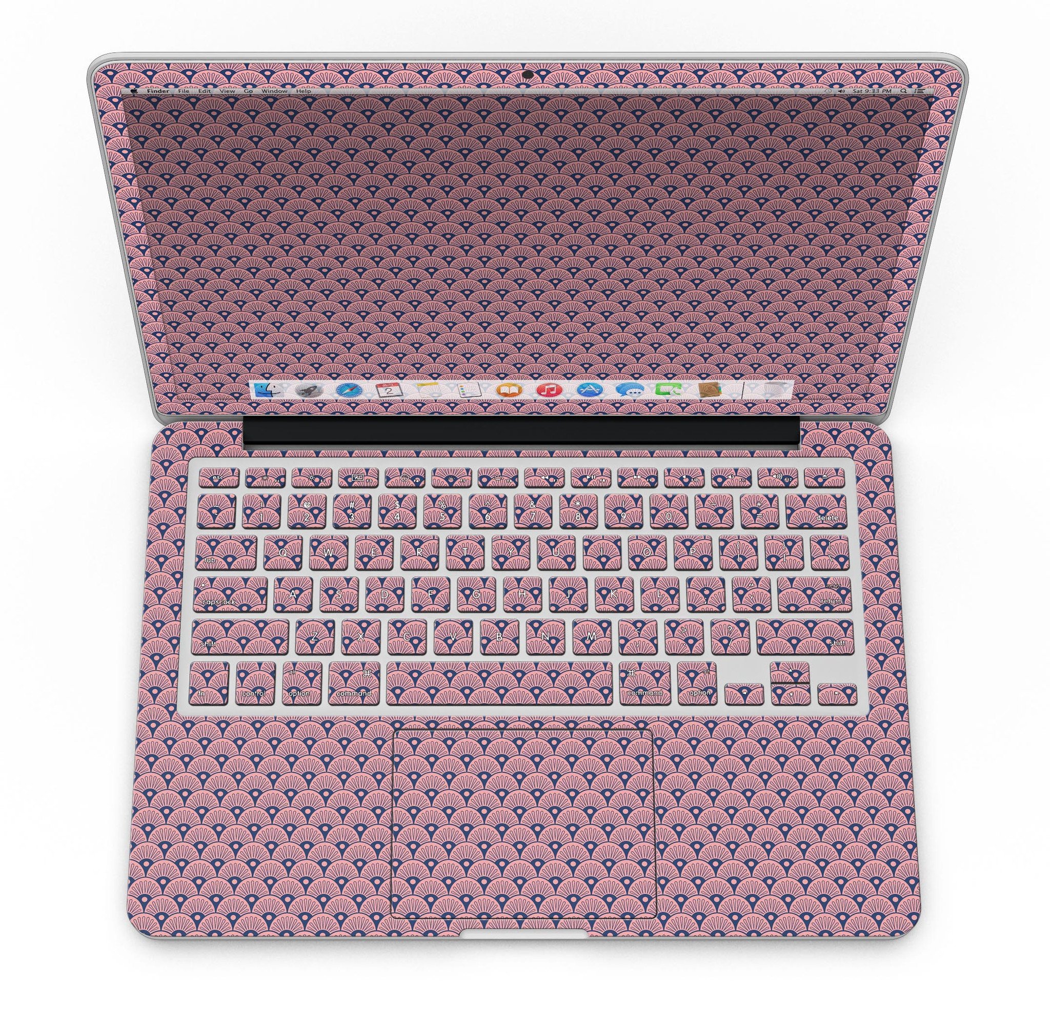 Coral SemiCircles skin design for MacBook Pro with Retina Display, showcasing vibrant colors and a sleek fit.