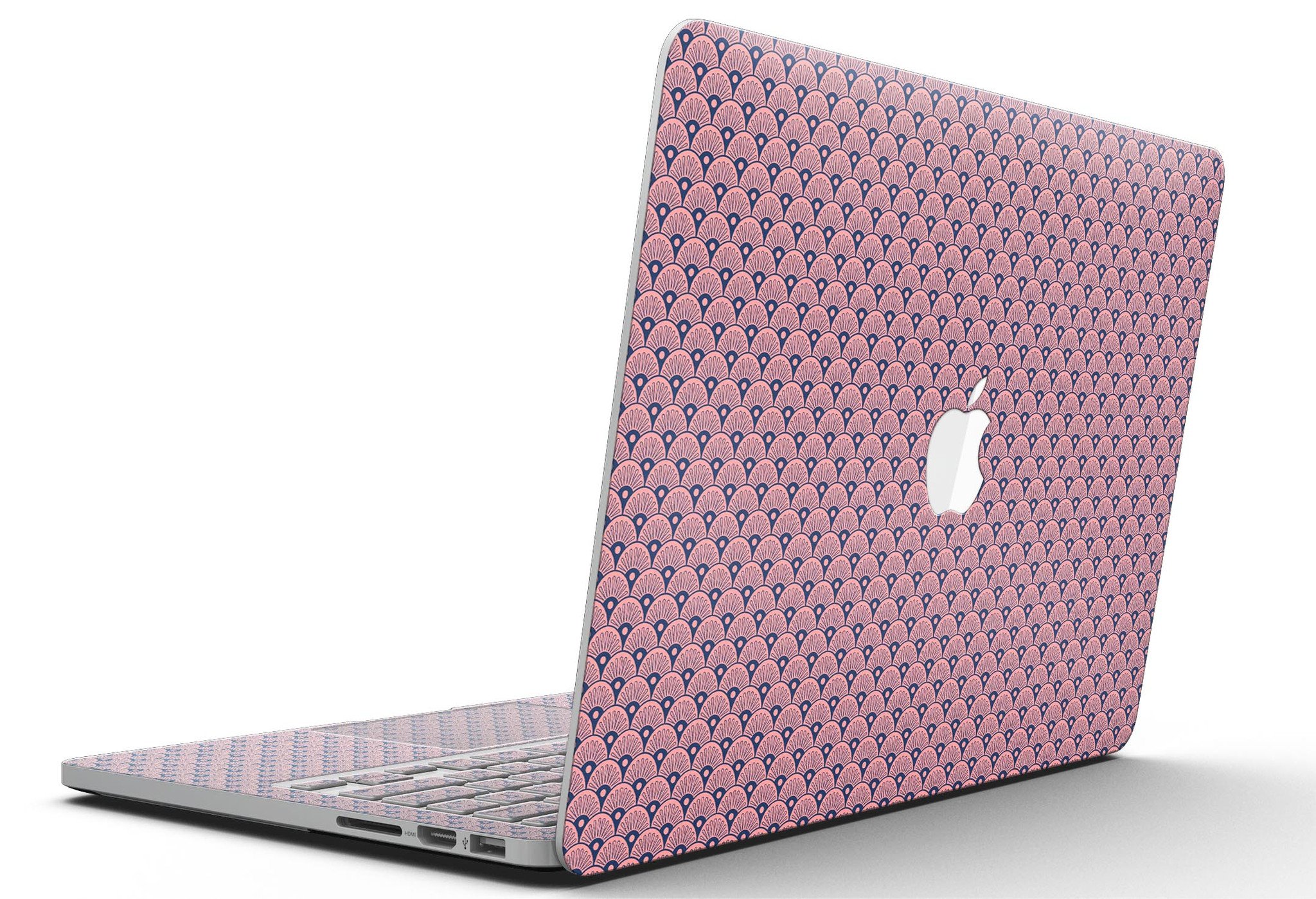 Coral SemiCircles skin design for MacBook Pro with Retina Display, showcasing vibrant colors and a sleek fit.