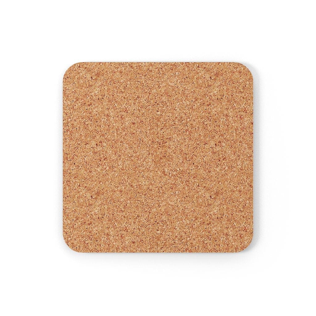 Corkwood Coaster Set featuring a brown musical note design, showcasing four coasters with a high-gloss finish and cork backing.