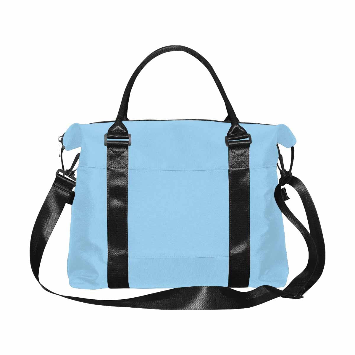 Cornflower Blue Duffel Bag featuring durable oxford fabric, spacious compartments, and adjustable strap, perfect for travel.