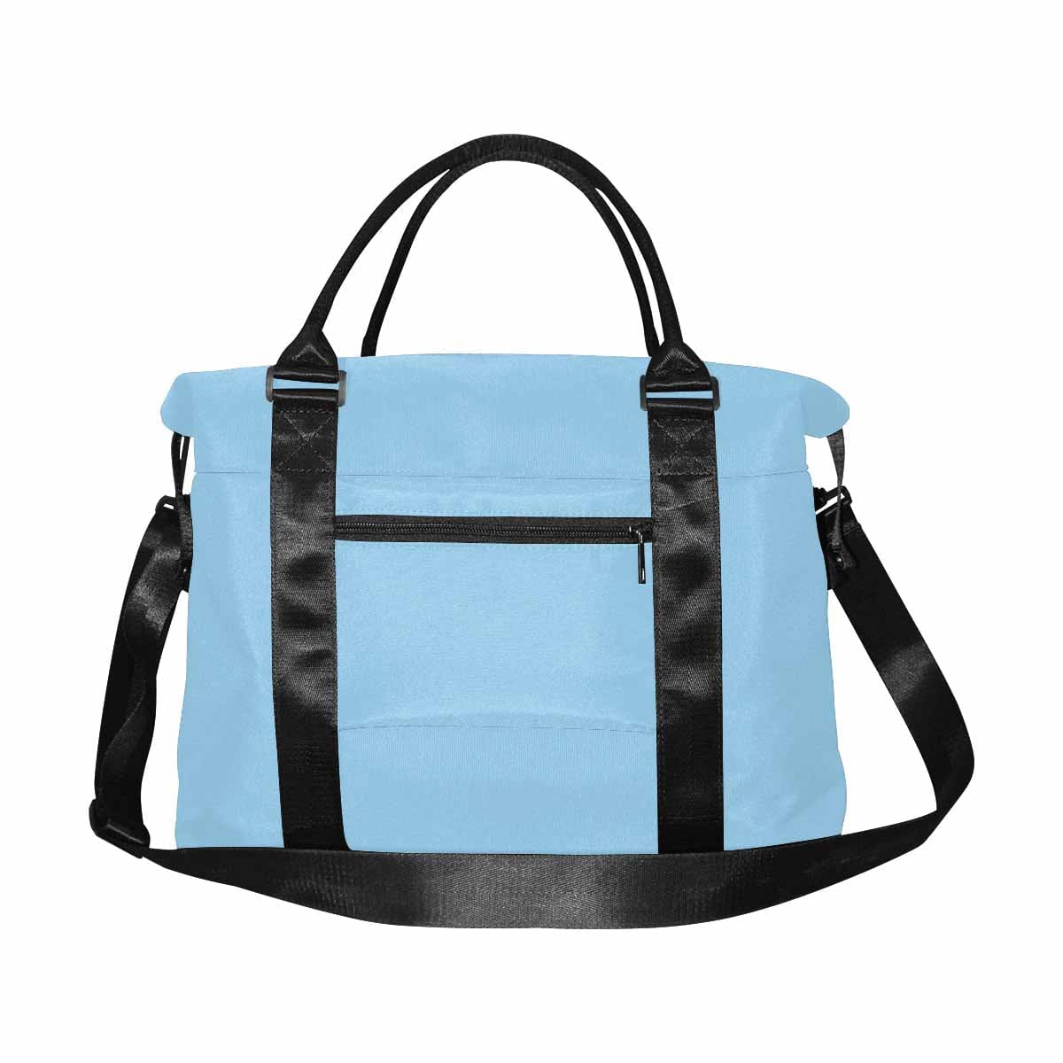 Cornflower Blue Duffel Bag featuring durable oxford fabric, spacious compartments, and adjustable strap, perfect for travel.