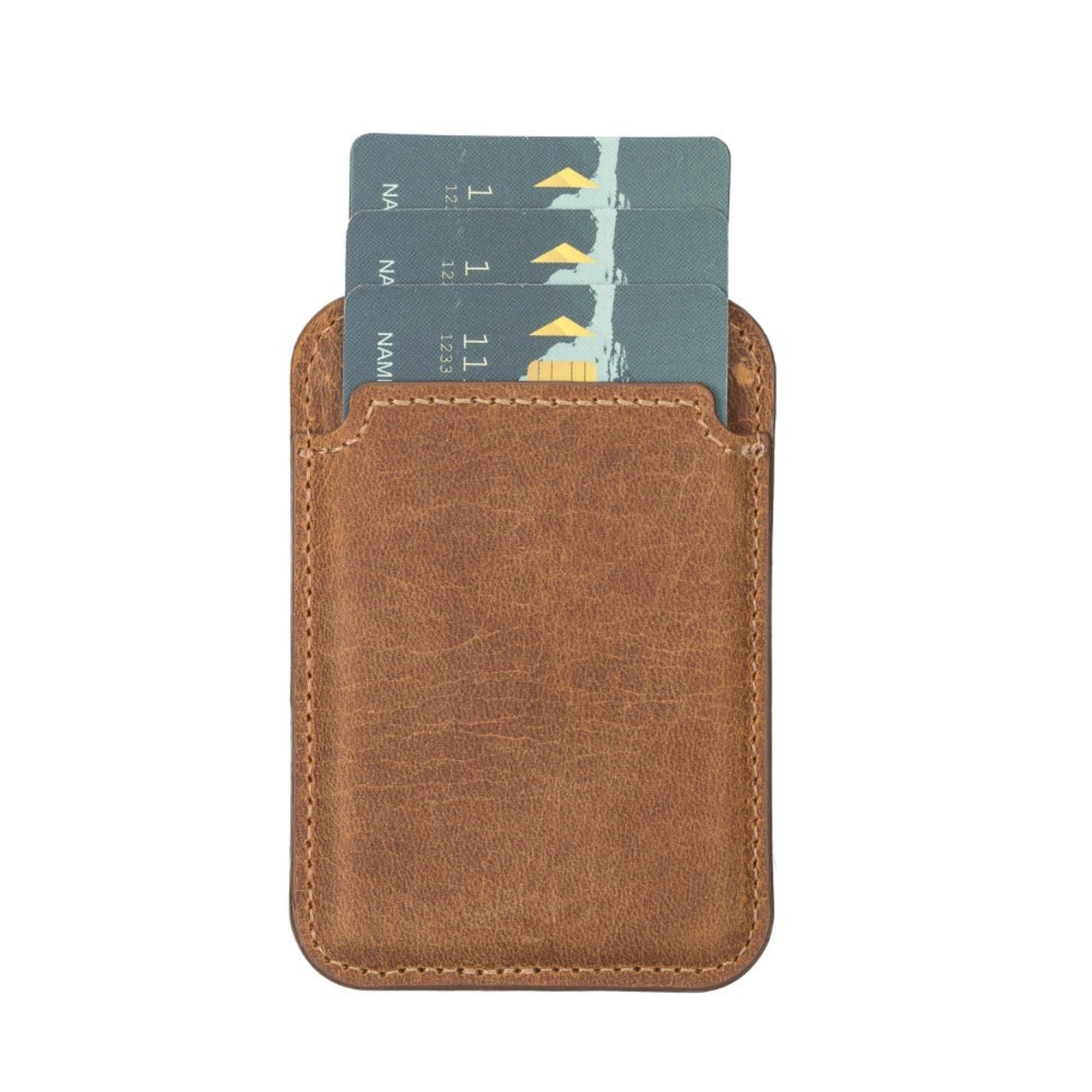 Cortland Full-Grain Leather Card Holder Wallet with Magnet, showcasing its elegant design and premium leather finish.