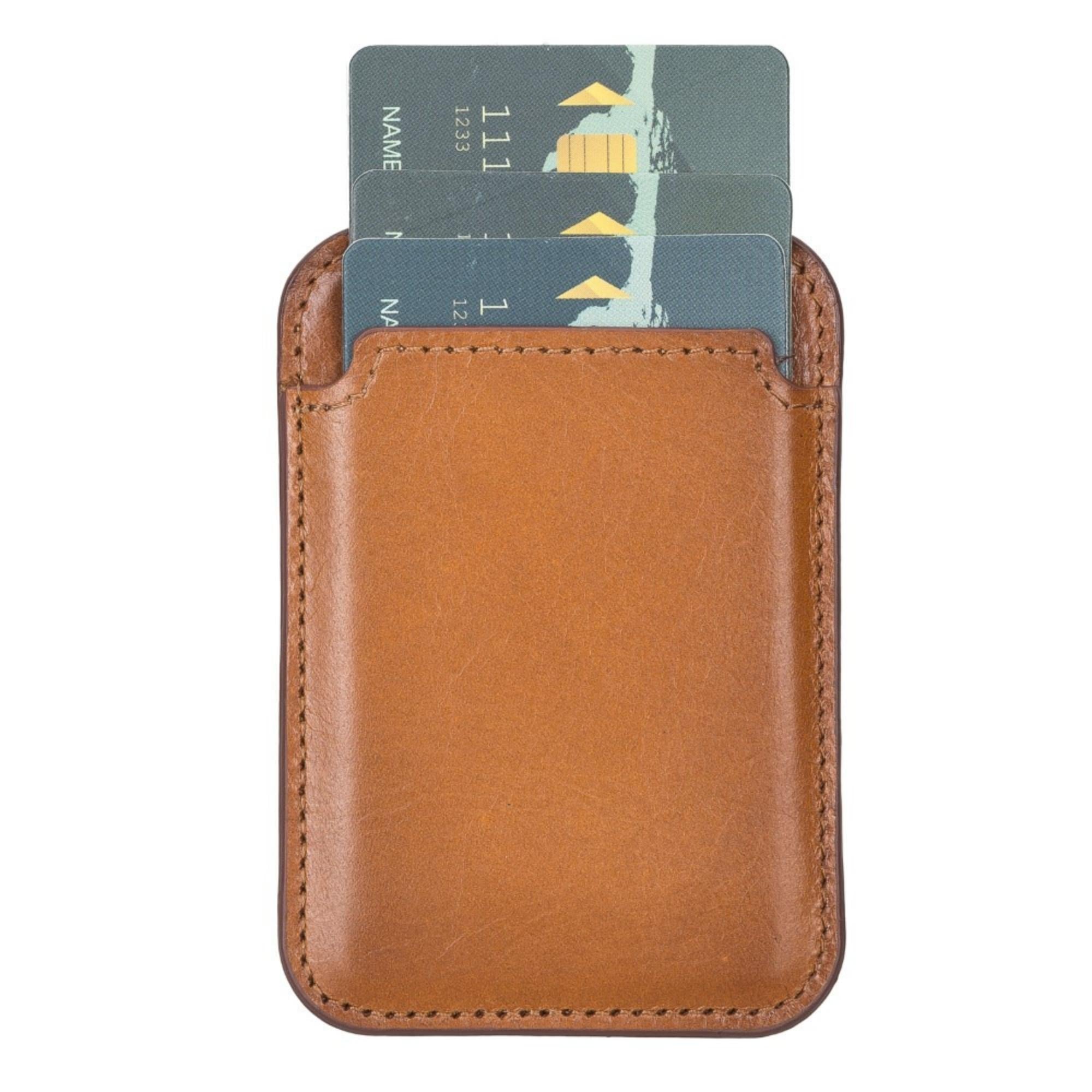 Cortland Full-Grain Leather Card Holder Wallet with Magnet, showcasing its elegant design and premium leather finish.