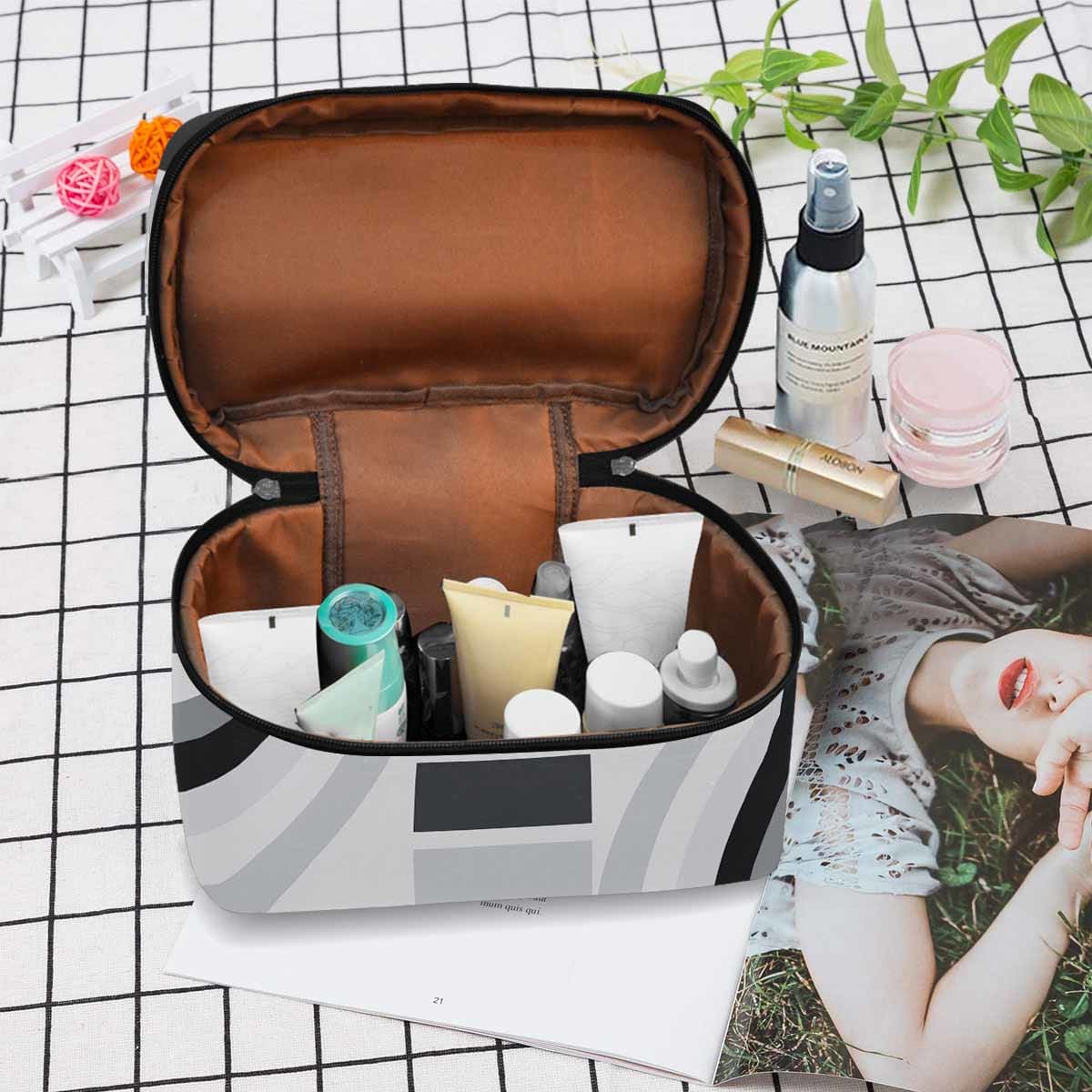 Stylish cosmetic bag with multiple compartments, water-resistant material, and secure zipper closure, ideal for travel and organization.