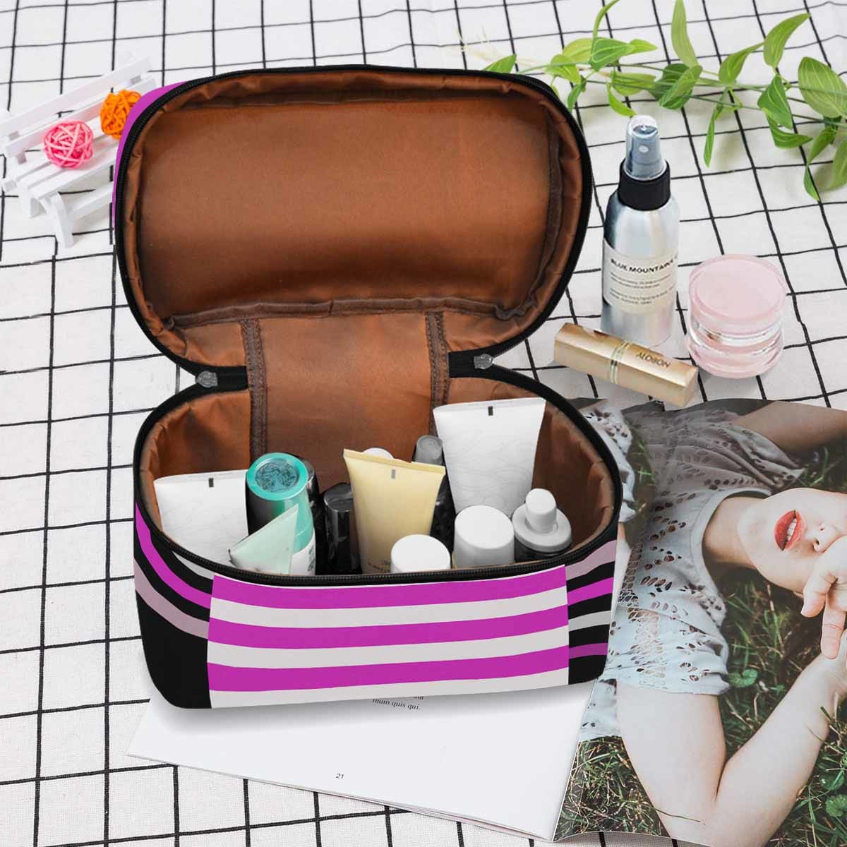 Stylish cosmetic bag with multiple compartments, water-resistant material, and secure zipper closure, perfect for travel and organization.