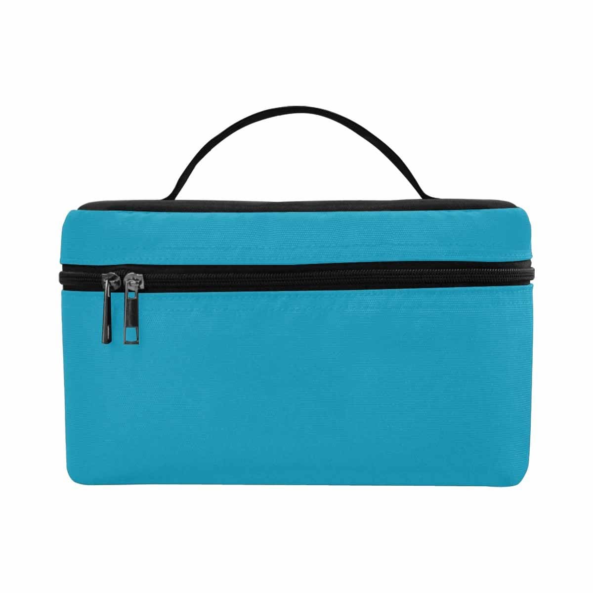 Stylish blue green cosmetic bag with multiple compartments and secure zipper closure, perfect for organizing beauty essentials.