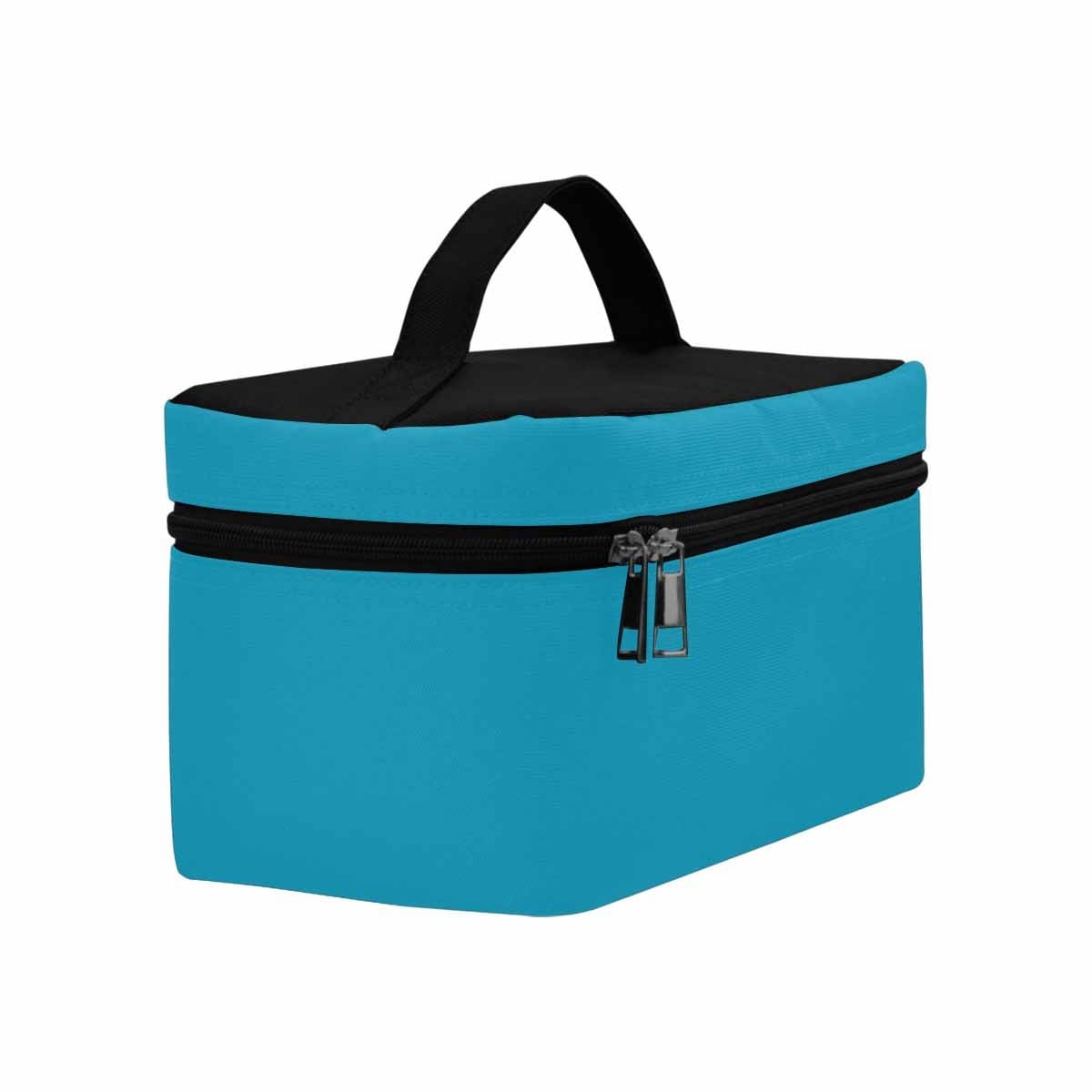 Stylish blue green cosmetic bag with multiple compartments and secure zipper closure, perfect for organizing beauty essentials.