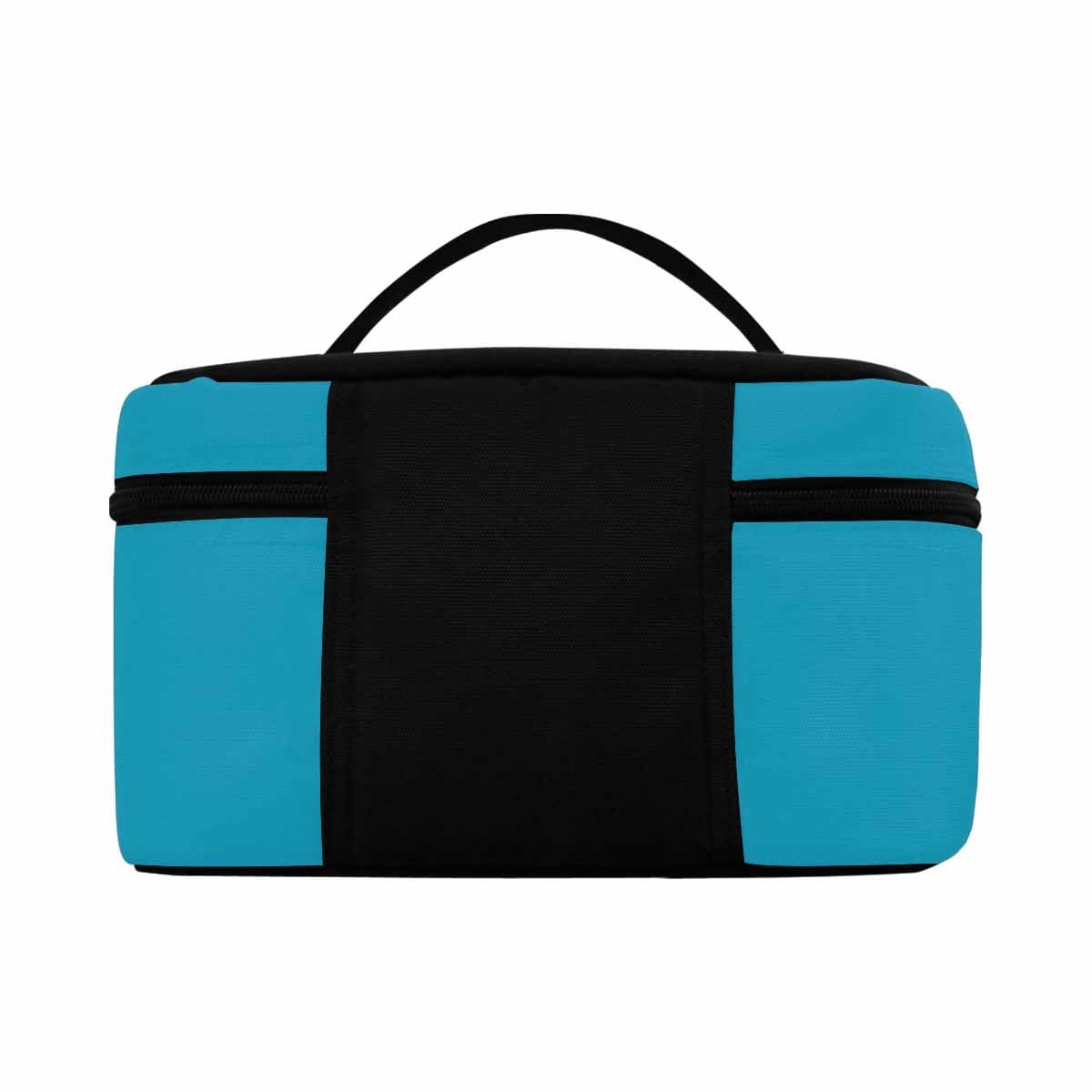 Stylish blue green cosmetic bag with multiple compartments and secure zipper closure, perfect for organizing beauty essentials.