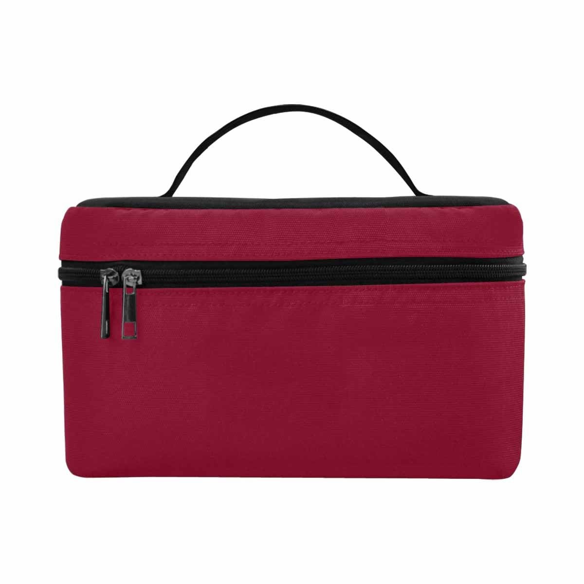 Burgundy Red Cosmetic Bag with multiple compartments and secure zipper closure, ideal for organizing beauty essentials.