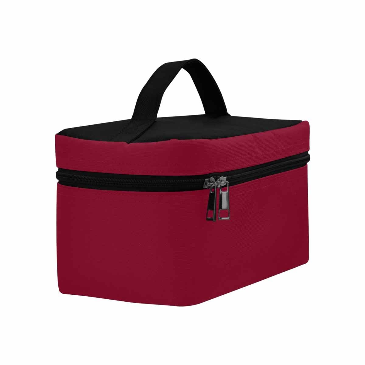 Burgundy Red Cosmetic Bag with multiple compartments and secure zipper closure, ideal for organizing beauty essentials.