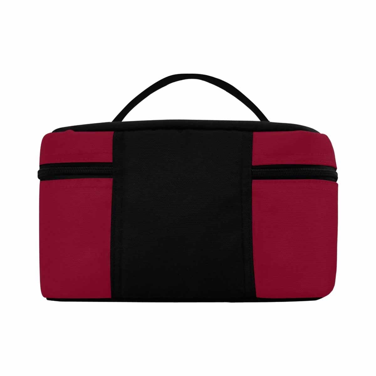 Burgundy Red Cosmetic Bag with multiple compartments and secure zipper closure, ideal for organizing beauty essentials.