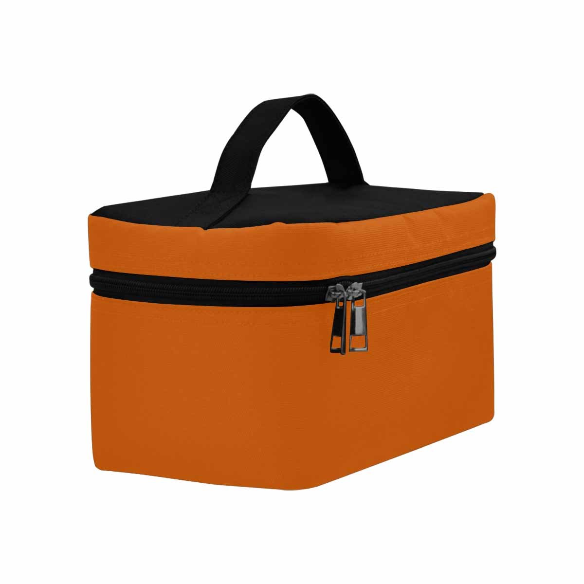 Burnt orange cosmetic bag with multiple compartments, stylish design, and secure zipper closure, perfect for travel and organization.