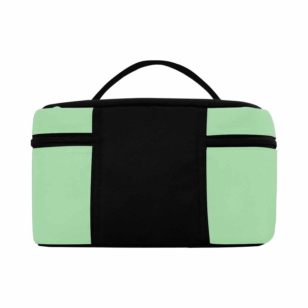 Celadon Green Cosmetic Bag with multiple compartments and zipper closure, perfect for organizing beauty essentials.